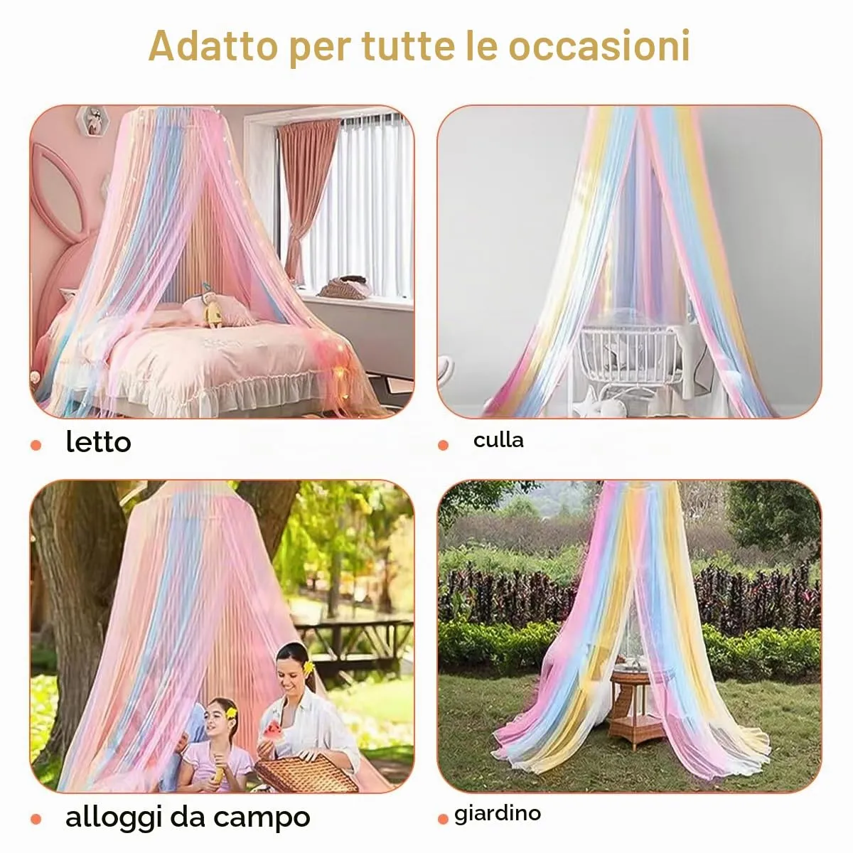 Zanzariera Letto,0.6 * 2.5 * 10.5m Baldacchino per letto Bimbi/matrimoniale/Singolo con Kit completo per sospensione,Baldacchino per letto matrimoniale,Zanzariera campeggio Universale Cupola-Colore - immagine 5