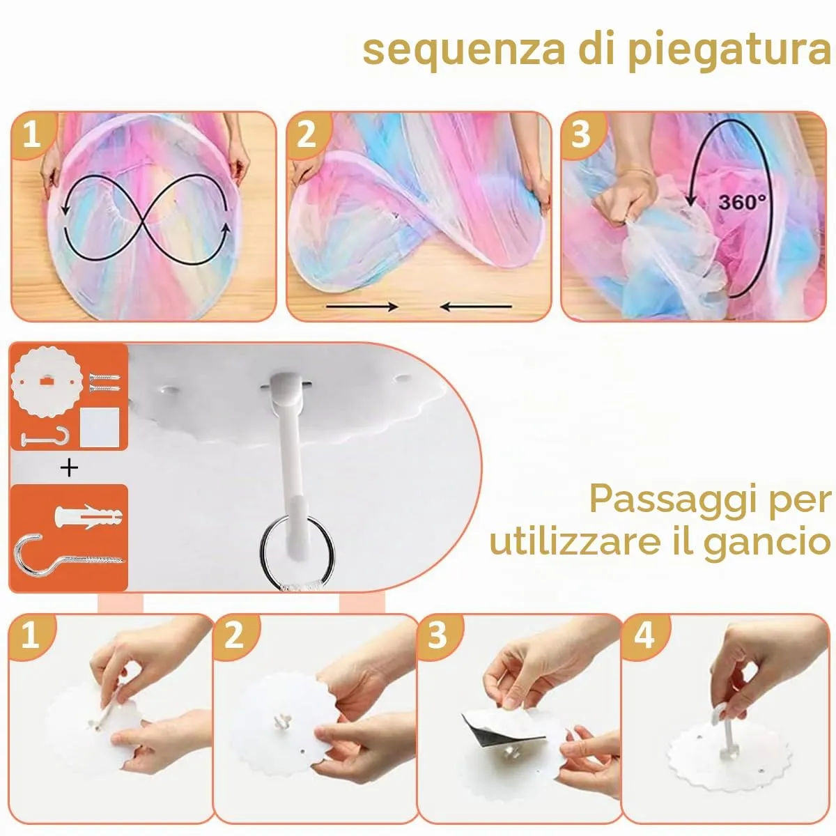 Zanzariera Letto,0.6 * 2.5 * 10.5m Baldacchino per letto Bimbi/matrimoniale/Singolo con Kit completo per sospensione,Baldacchino per letto matrimoniale,Zanzariera campeggio Universale Cupola-Colore - immagine 6