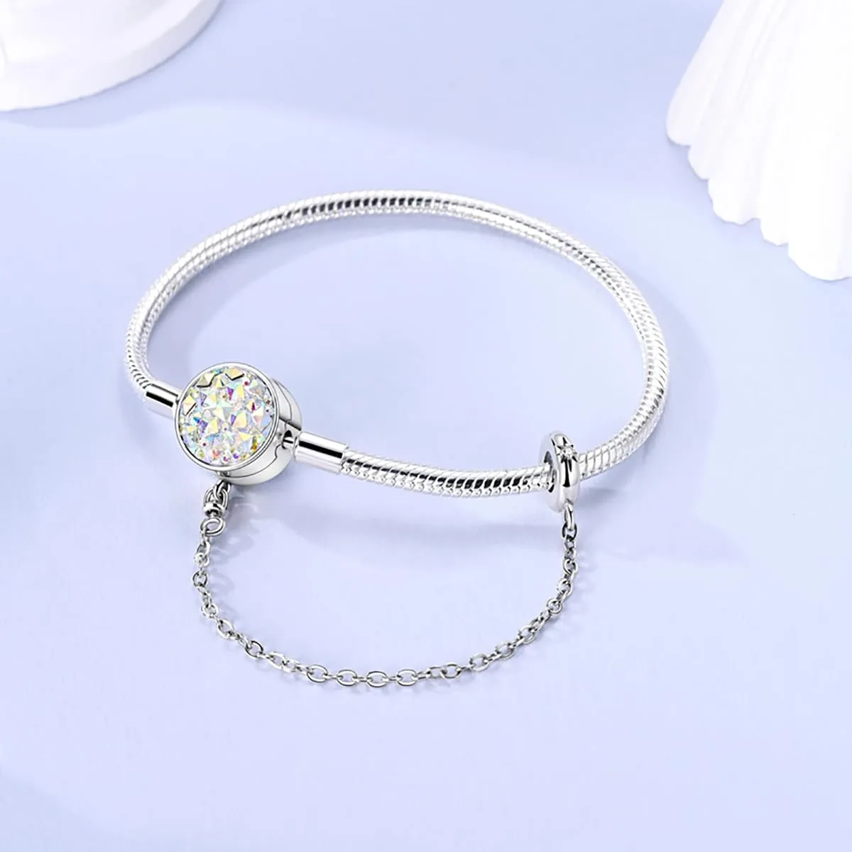 LNQOBU Bracciale in Argento con maglia Snake e chiusura a cuore Compatibile con Pandora Europei Charms da Donna - immagine 2