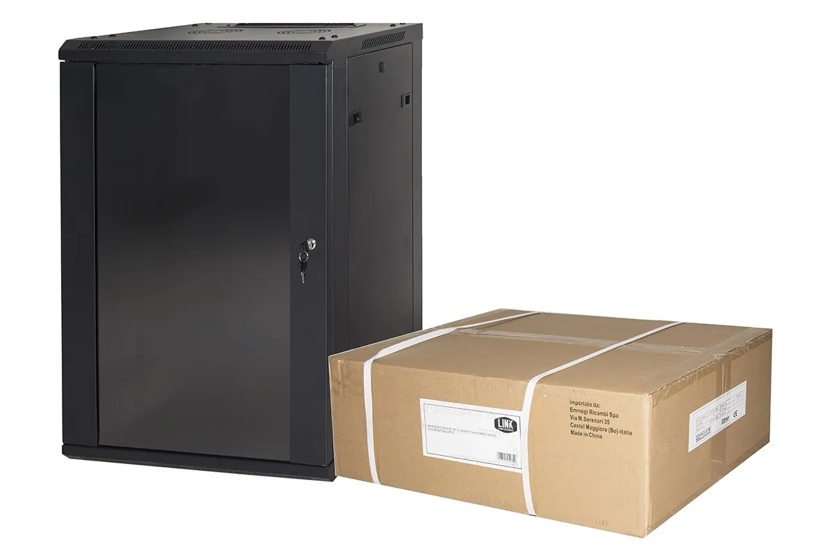 Armadio Rack 19 15 Unita' Da Muro (A) 770 X (L) 600 X (P) 450 Nero Disassemblato Porta Vetro - immagine 1