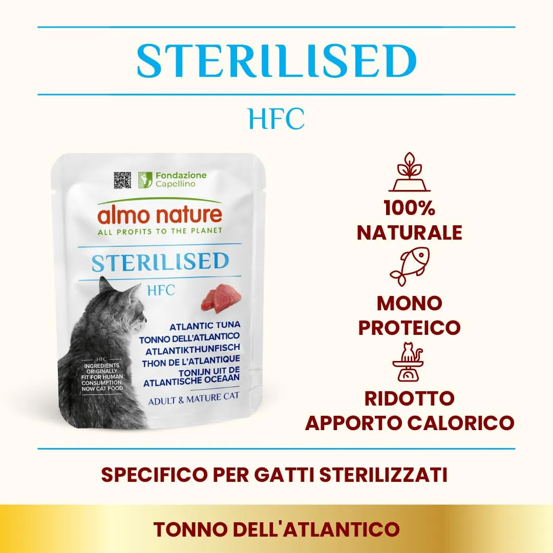 Almo Nature HFC Functional Sterilised - Alimento Umido per Gatti Adulti - Tonno Atlantico - Qualità Human Grade, Senza Glutine, Monoproteico - 50g, Confezione da 24 - immagine 2
