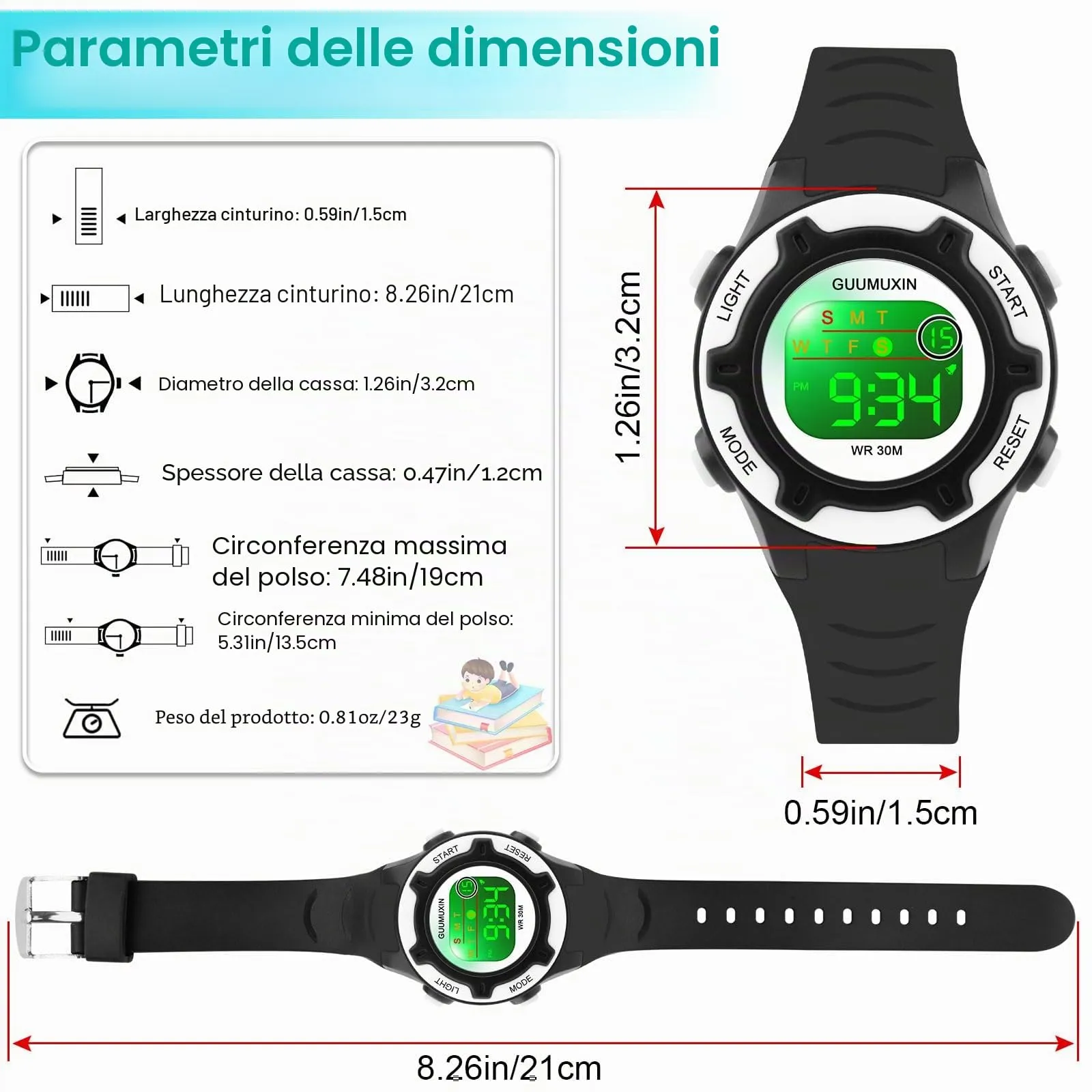 GUUMUXIN Orologio Digitale, 7 Luci Colorate, 3ATM Impermeabile, 5-16 Anni - immagine 5