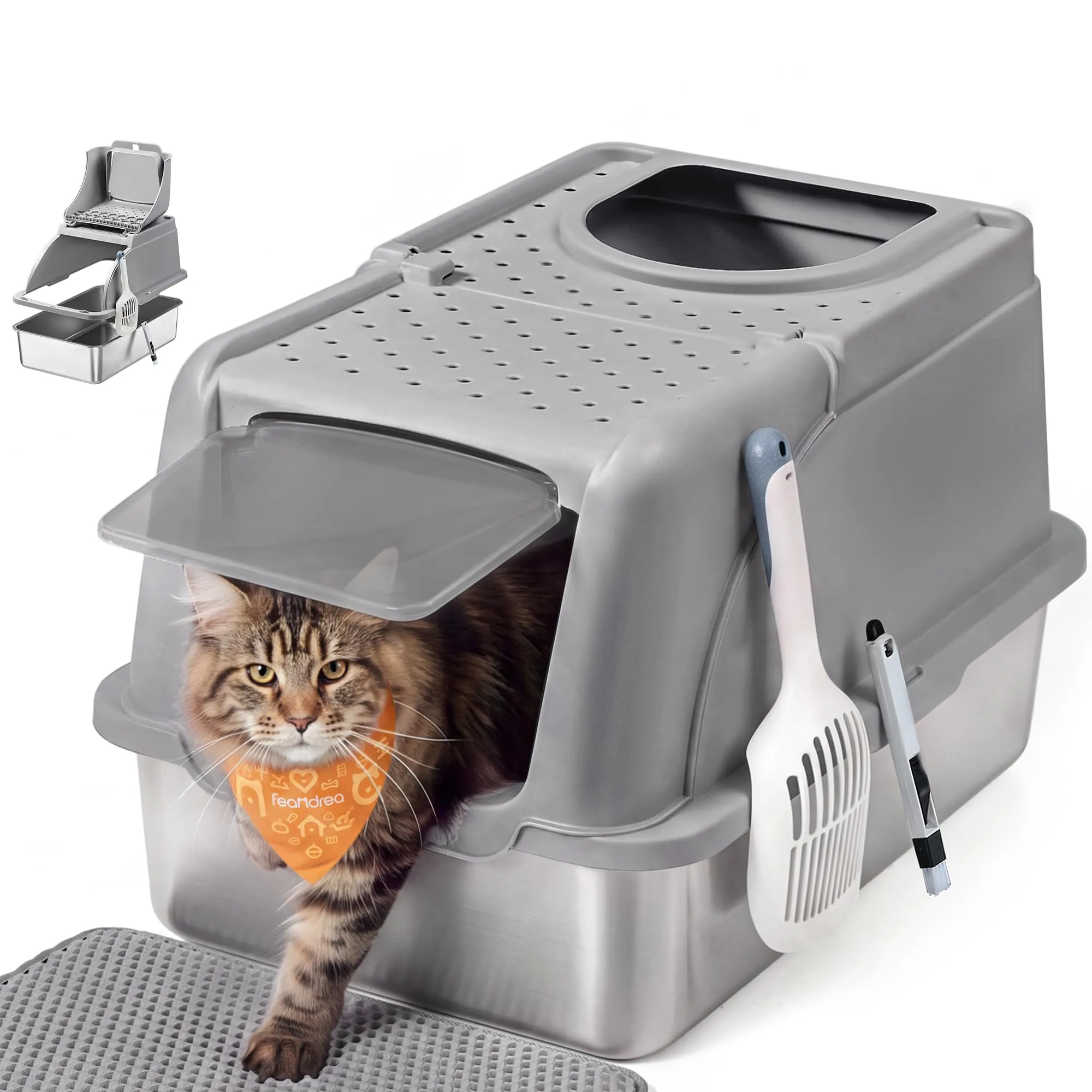 Feandrea Lettiera per Gatti Chiusa in Acciaio Inox, 61 x 40 x 36,5 cm - immagine 1