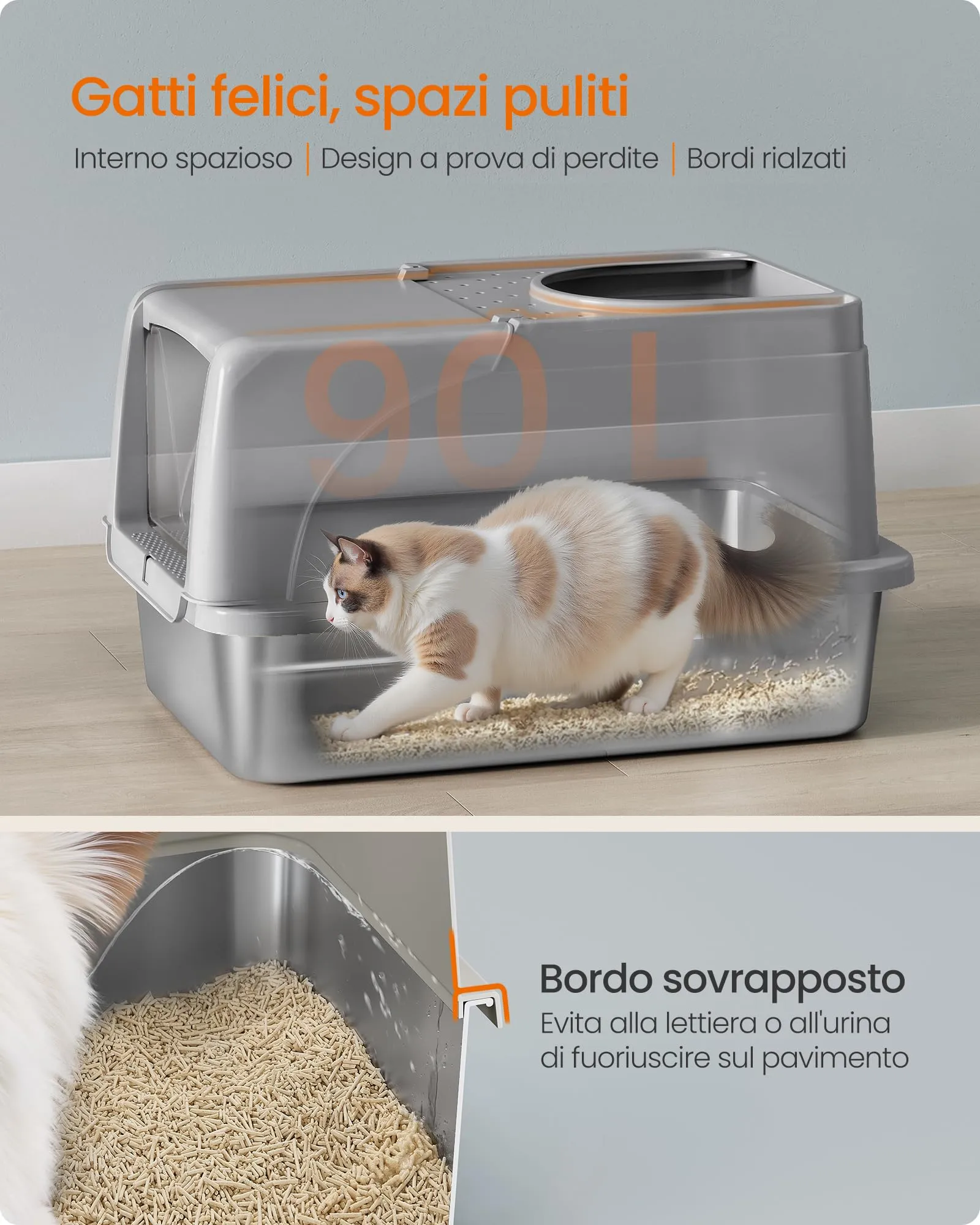 Feandrea Lettiera per Gatti Chiusa in Acciaio Inox, 61 x 40 x 36,5 cm - immagine 4