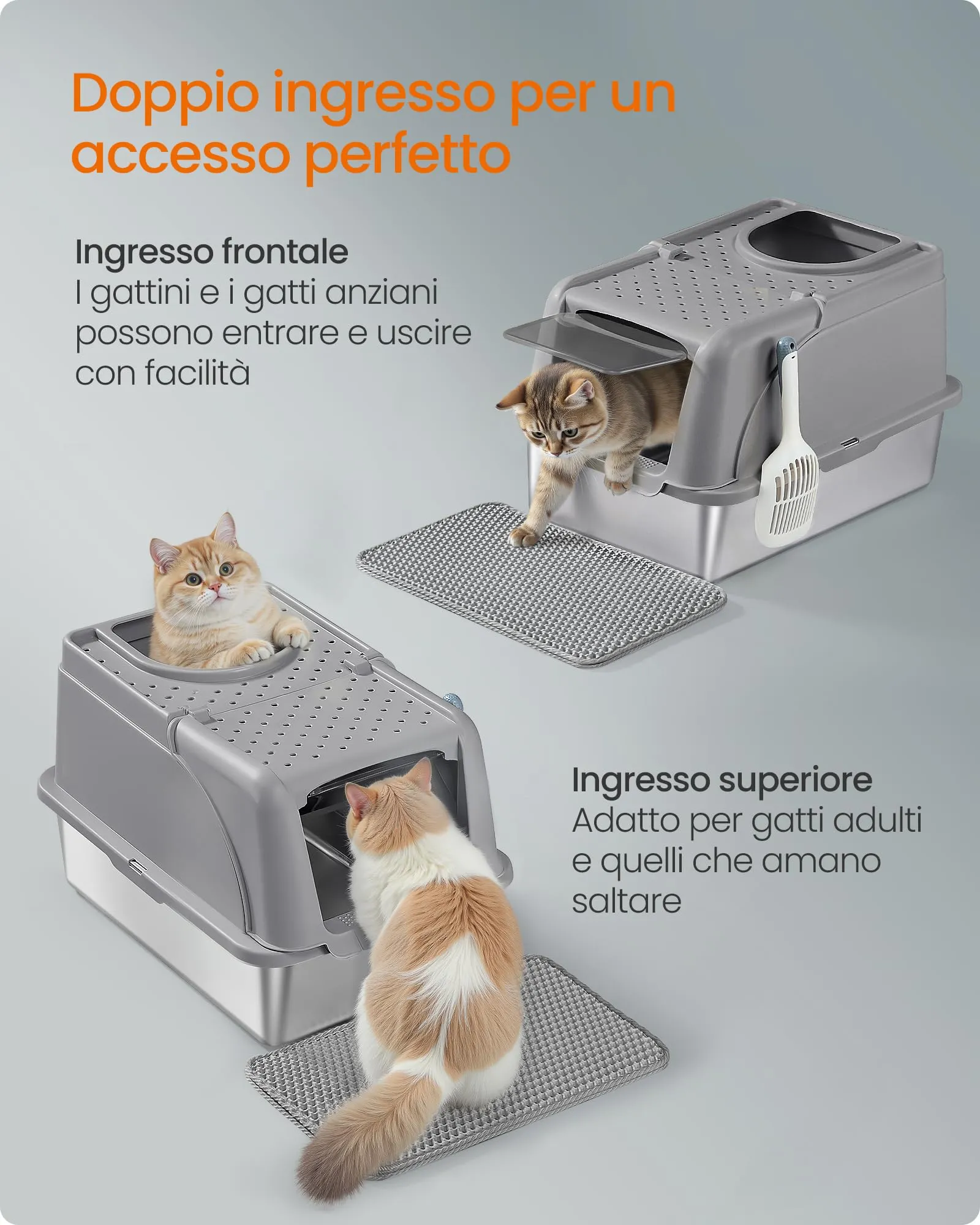 Feandrea Lettiera per Gatti Chiusa in Acciaio Inox, 61 x 40 x 36,5 cm - immagine 5