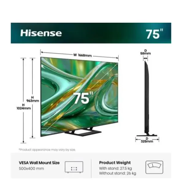 Hisense 75 E89S Mini LED 4K Ultra HD Smart Vidaa Refresh Rate 144HZ 75E89S - immagine 1