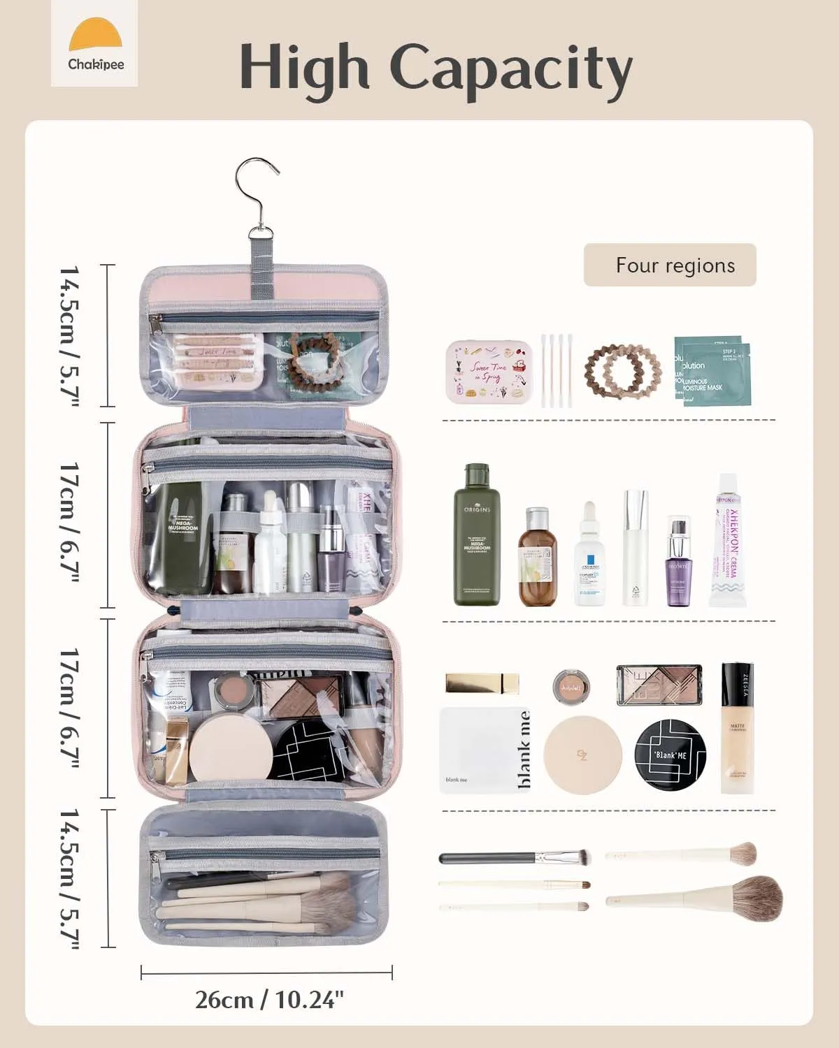 Chakipee Borsa per Trucco Impermeabile da Viaggio Organizzatore Cosmetico, Rosa, M (10.8x6.9x3.5inch) - immagine 2