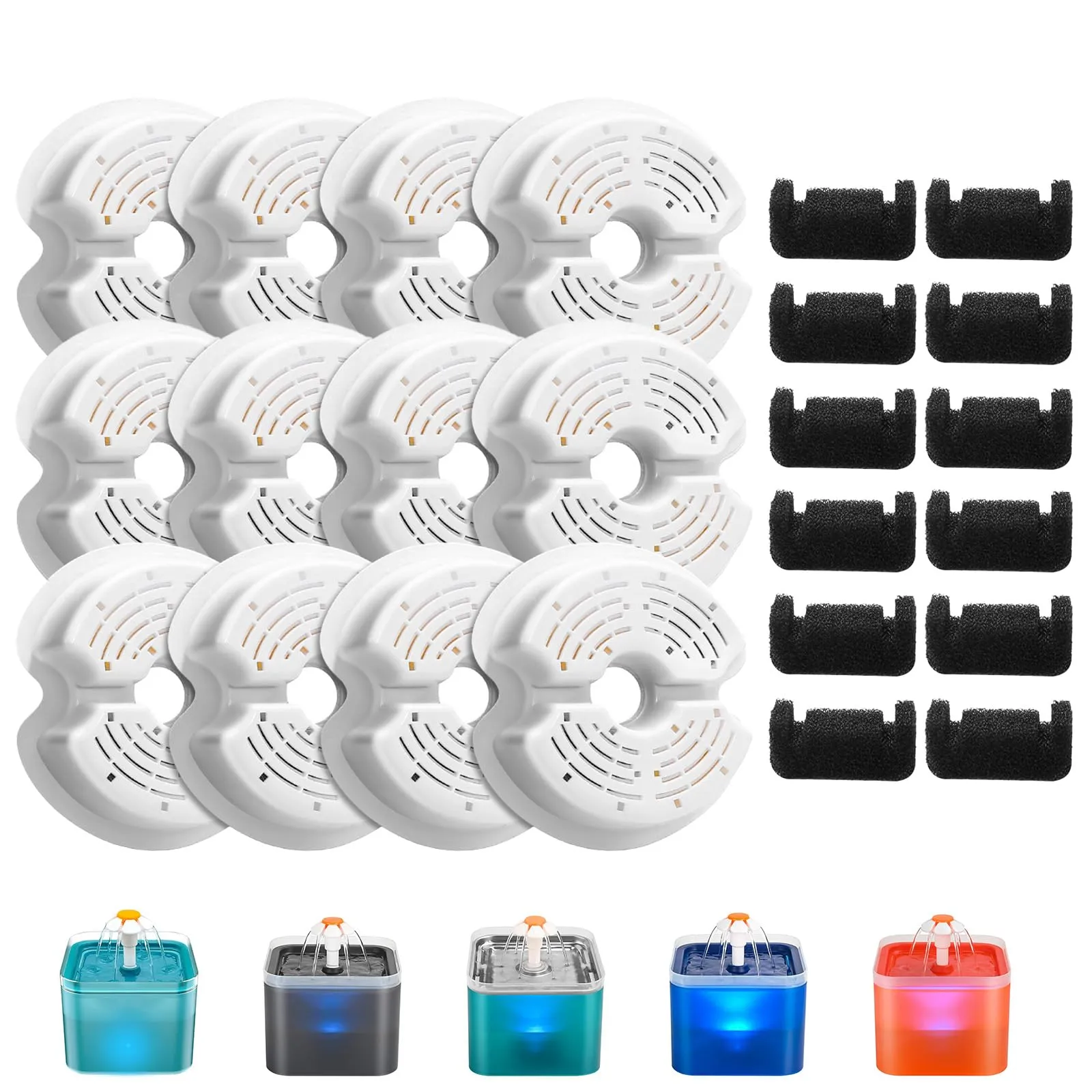 AONBOY Filtri Fontanella per Gatti, 12 Pezzi di Filtro a Carbone + 12 Pezzi di Filtro in Spugna, Filtro Fontana per Gatti in Plastica F2 - immagine 1