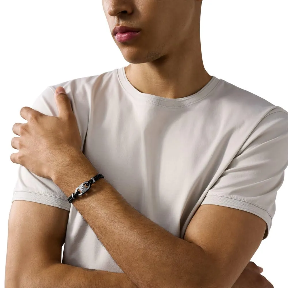 Emporio Armani Bracciale da uomo in acciaio inossidabile o in pelle con chiusura a maglie - immagine 2
