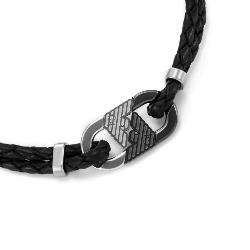 Emporio Armani Bracciale da uomo in acciaio inossidabile o in pelle con chiusura a maglie - immagine 4