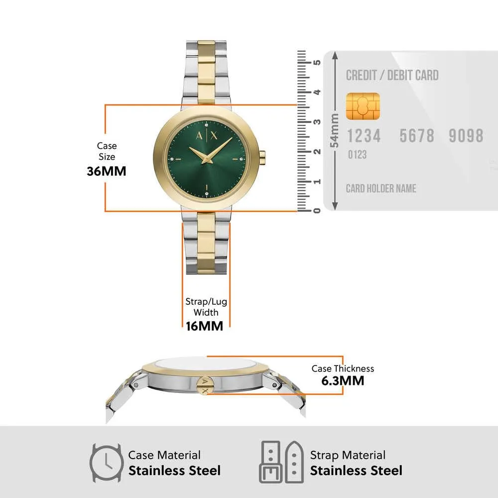 Armani Exchange Orologio da donna, Movimento al quarzo a due lancette e cassa da 36 mm con cinturino in acciaio o pelle - immagine 7