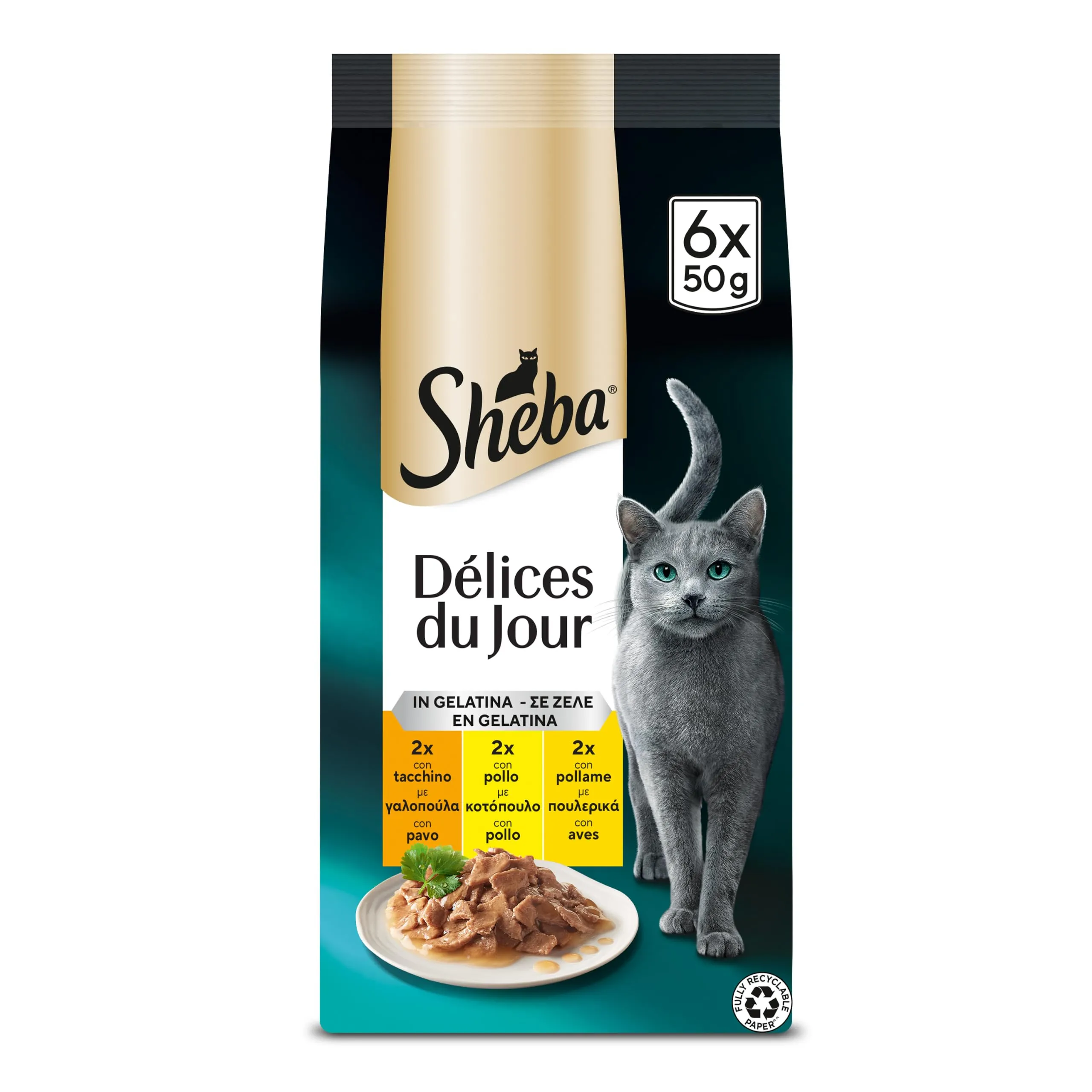 Sheba cibo umido per gatti con tacchino, pollo, pollame in gelatina 6x50g - immagine 1