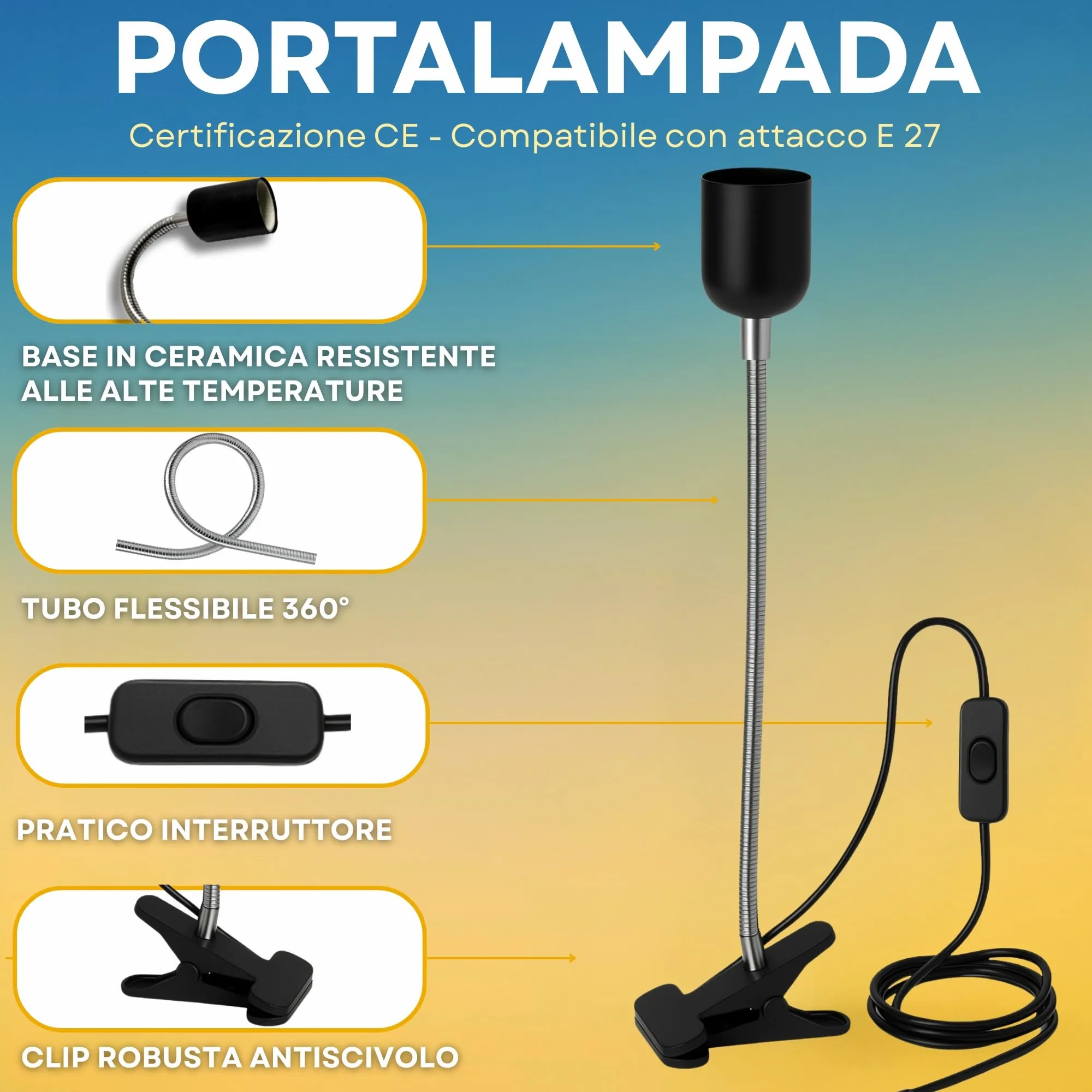 Lampada UVB rettili 13 W 5.0 + Portalampada Con Pinza e Interruttore kit Completo Per Tartarughe da terra e Piccoli Animali Lucertole Iguana Camaleonti Pogone Varani ecc..Pet Tribe - immagine 4
