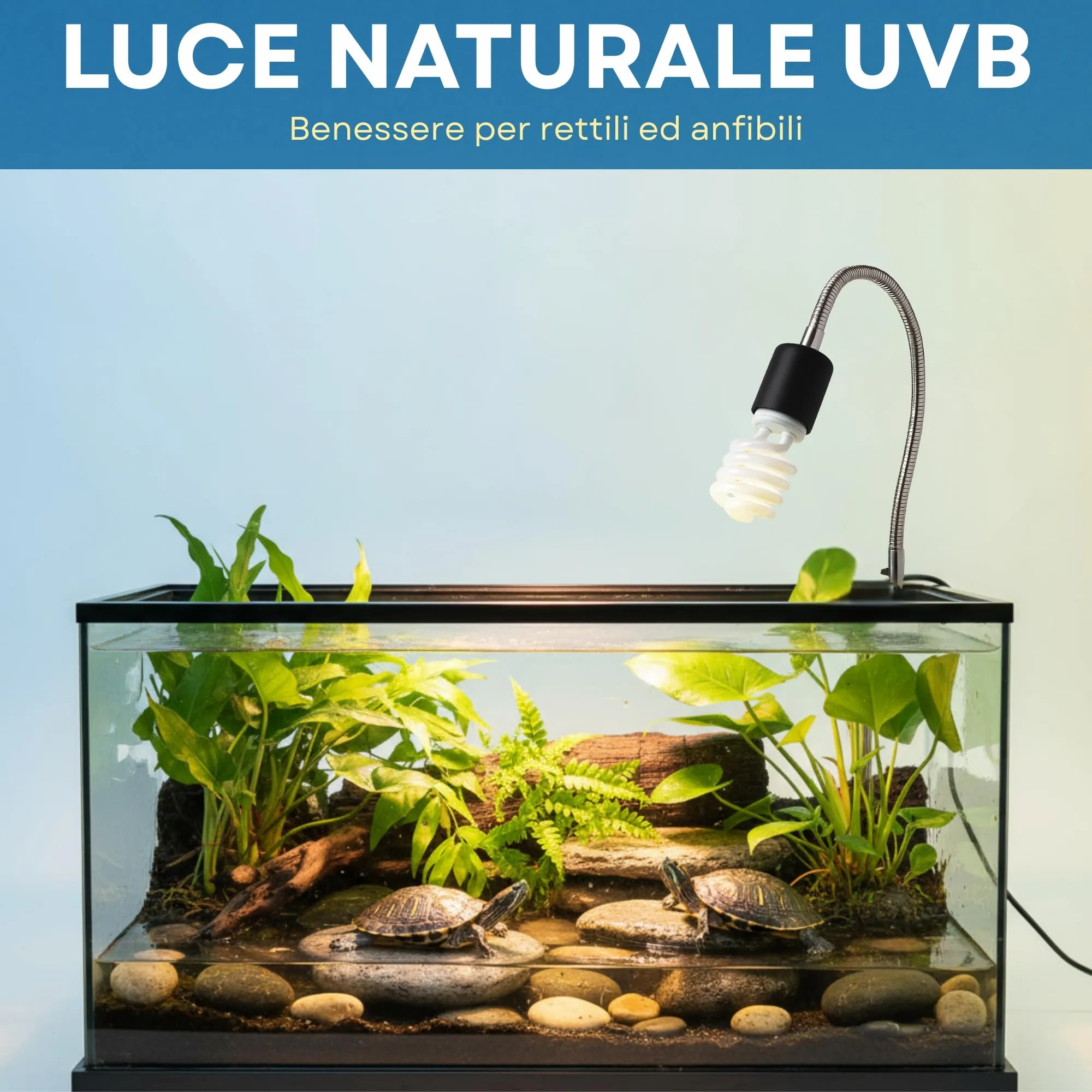Lampada UVB rettili 13 W 5.0 + Portalampada Con Pinza e Interruttore kit Completo Per Tartarughe da terra e Piccoli Animali Lucertole Iguana Camaleonti Pogone Varani ecc..Pet Tribe - immagine 5