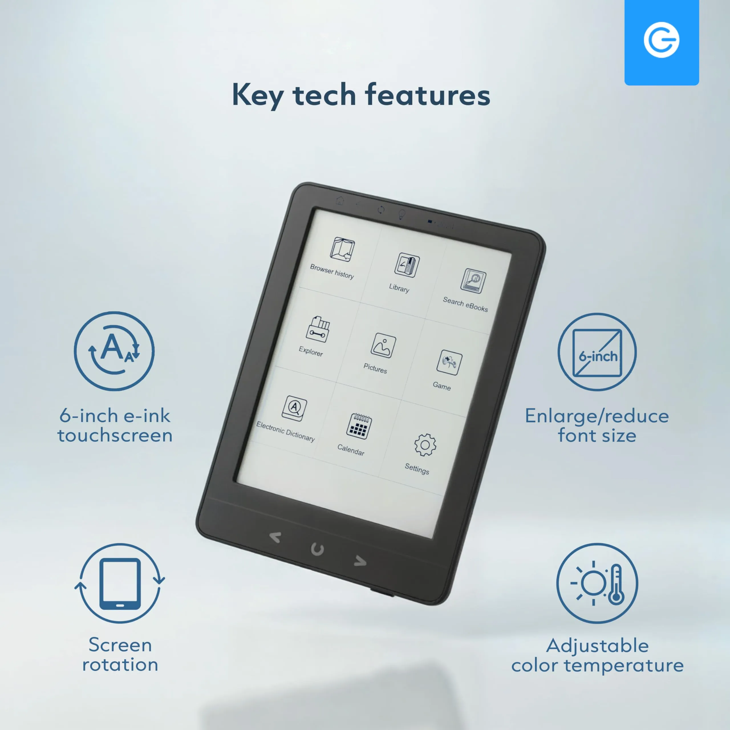 Silvergear® Ebook Reader con Retroilluminazione | Touchscreen E-Ink da 6 Pollici | Memoria da 4 GB per 3000+ E-Books | Pocketbook | Antiriflesso e Leggero | Nero - immagine 7