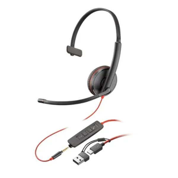 Poly Hp Blackwire 3215 Monaural Usb-C Headset +3.5mm Plug +USB-C/A Adapter (bulk) 8X227A6 - immagine 1
