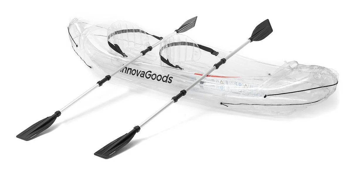 Kayak gonfiabile Innovagoods per 2 persone - Pompa manuale - Supporta fino a 180 kg - Include accessori - Borsa per il trasporto - 2 pagaie rimovibili - 312x100x51 cm - Trasparente e nero - immagine 1