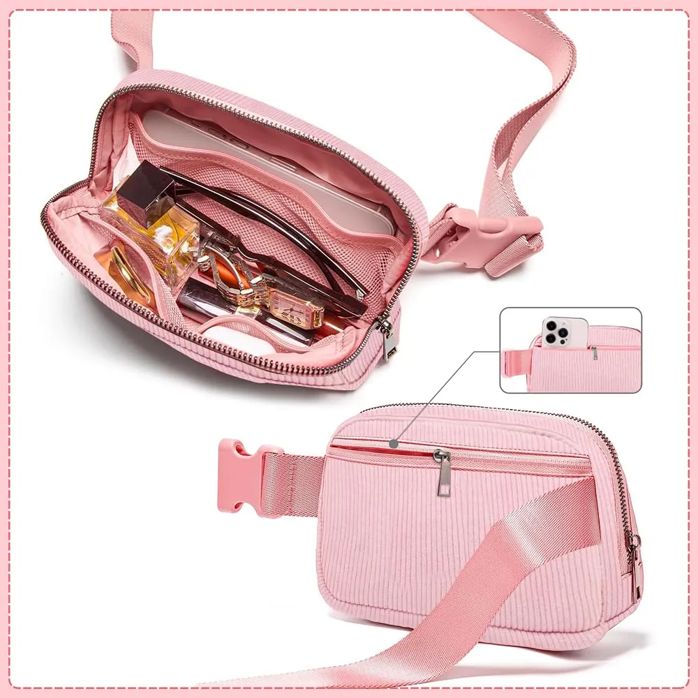 Marsupio da Donna in Velluto a Coste, Borsa a Cintura con Inizialen E, Rosa Borsa a Spalla con Tracolla Regolabile, Ideale per Viaggi, Uso Quotidiano, Compleanno Regali per Ragazza, Amica, Mamma - immagine 4