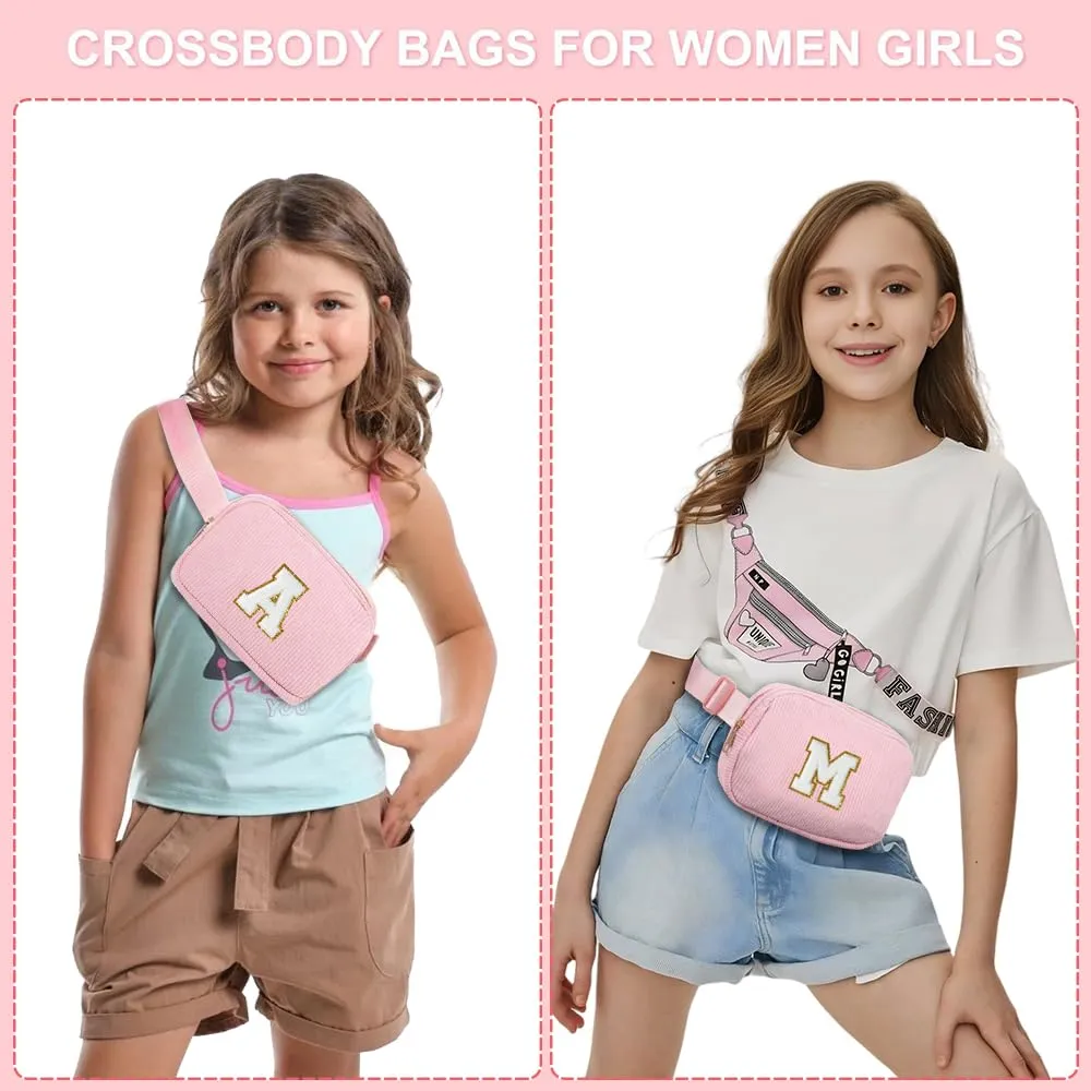 Marsupio da Donna in Velluto a Coste, Borsa a Cintura con Inizialen E, Rosa Borsa a Spalla con Tracolla Regolabile, Ideale per Viaggi, Uso Quotidiano, Compleanno Regali per Ragazza, Amica, Mamma - immagine 5