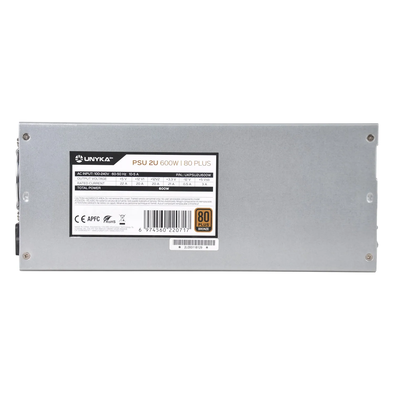 UNYKAch UKPSU2U600W alimentatore per computer 600 W 24-pin ATX 2U Argento - immagine 1