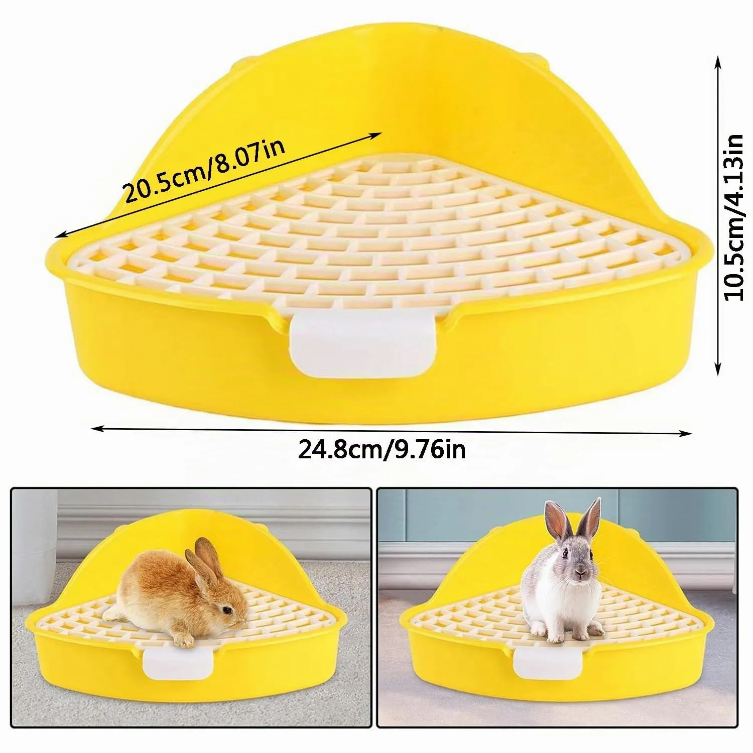 MEISO Toilette per Coniglio, Toilette per Animali Domestici, Vasino Addestrativo per Criceti, Toilette per Animali di Piccola Taglia di Triangolo per Coniglietti, Cincillà, Cavia (Giallo) - immagine 2