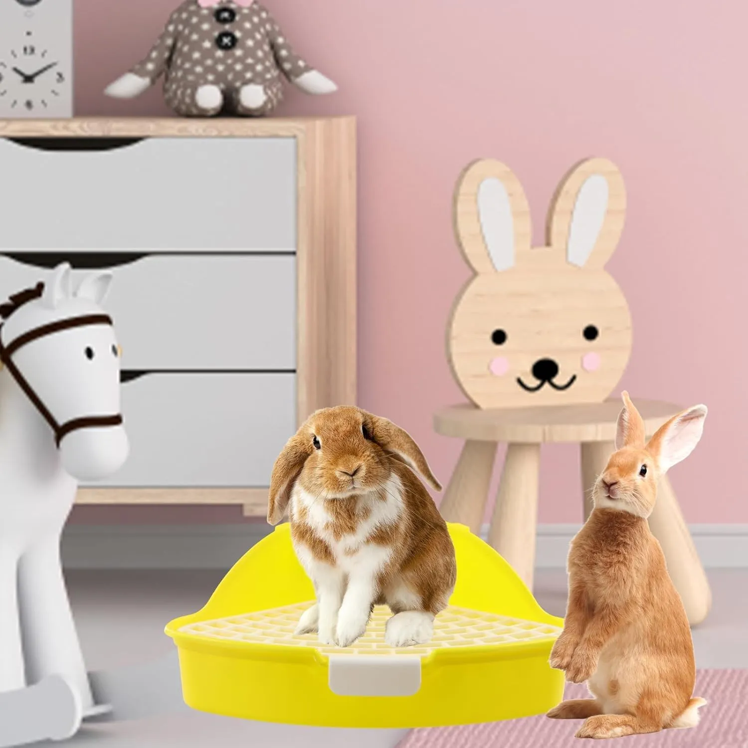 MEISO Toilette per Coniglio, Toilette per Animali Domestici, Vasino Addestrativo per Criceti, Toilette per Animali di Piccola Taglia di Triangolo per Coniglietti, Cincillà, Cavia (Giallo) - immagine 3