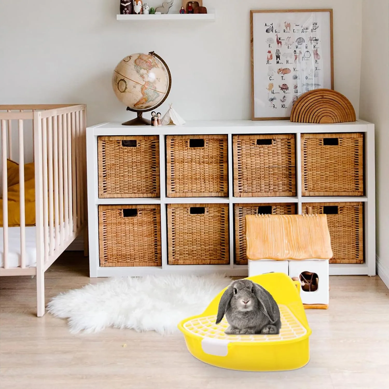 MEISO Toilette per Coniglio, Toilette per Animali Domestici, Vasino Addestrativo per Criceti, Toilette per Animali di Piccola Taglia di Triangolo per Coniglietti, Cincillà, Cavia (Giallo) - immagine 4