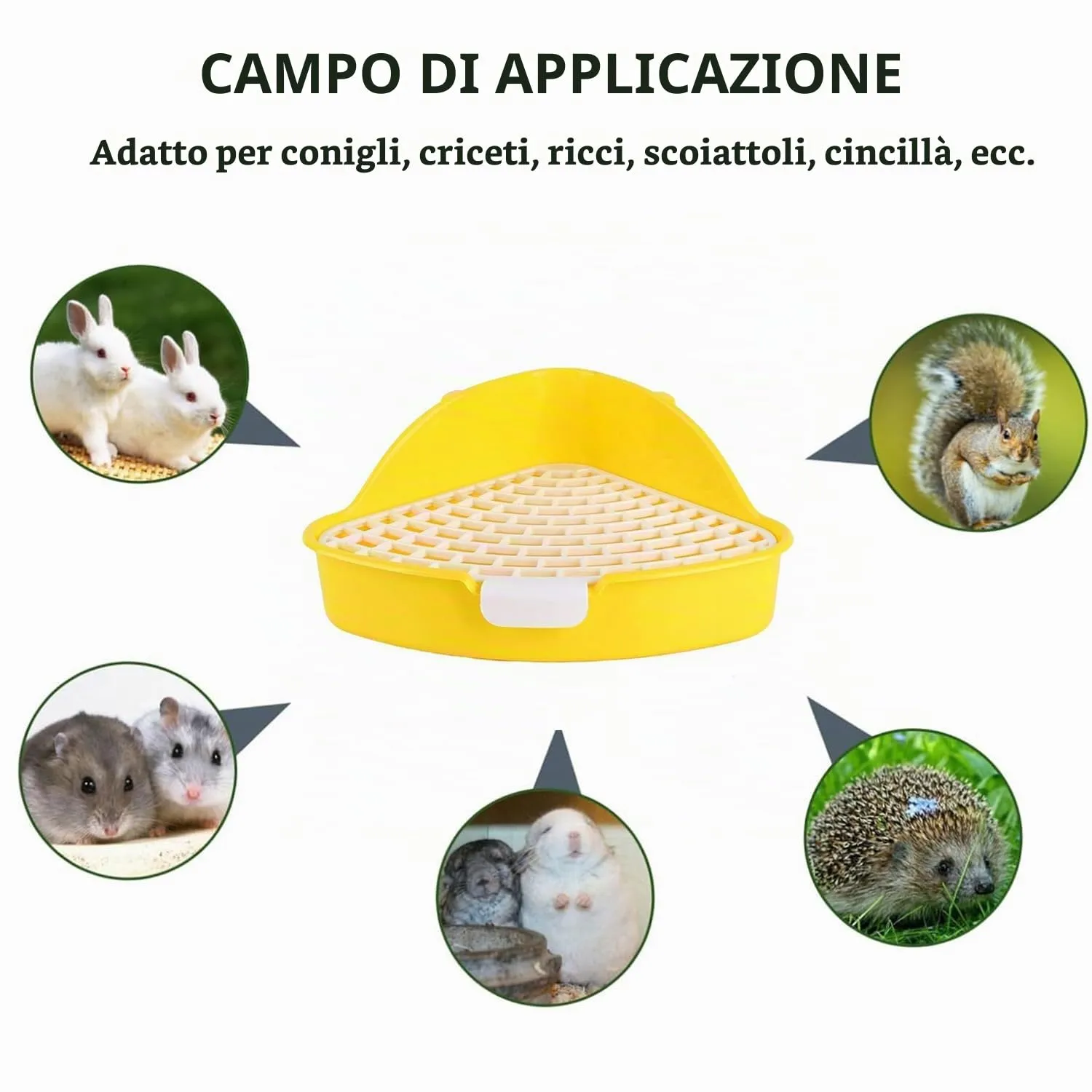 MEISO Toilette per Coniglio, Toilette per Animali Domestici, Vasino Addestrativo per Criceti, Toilette per Animali di Piccola Taglia di Triangolo per Coniglietti, Cincillà, Cavia (Giallo) - immagine 7