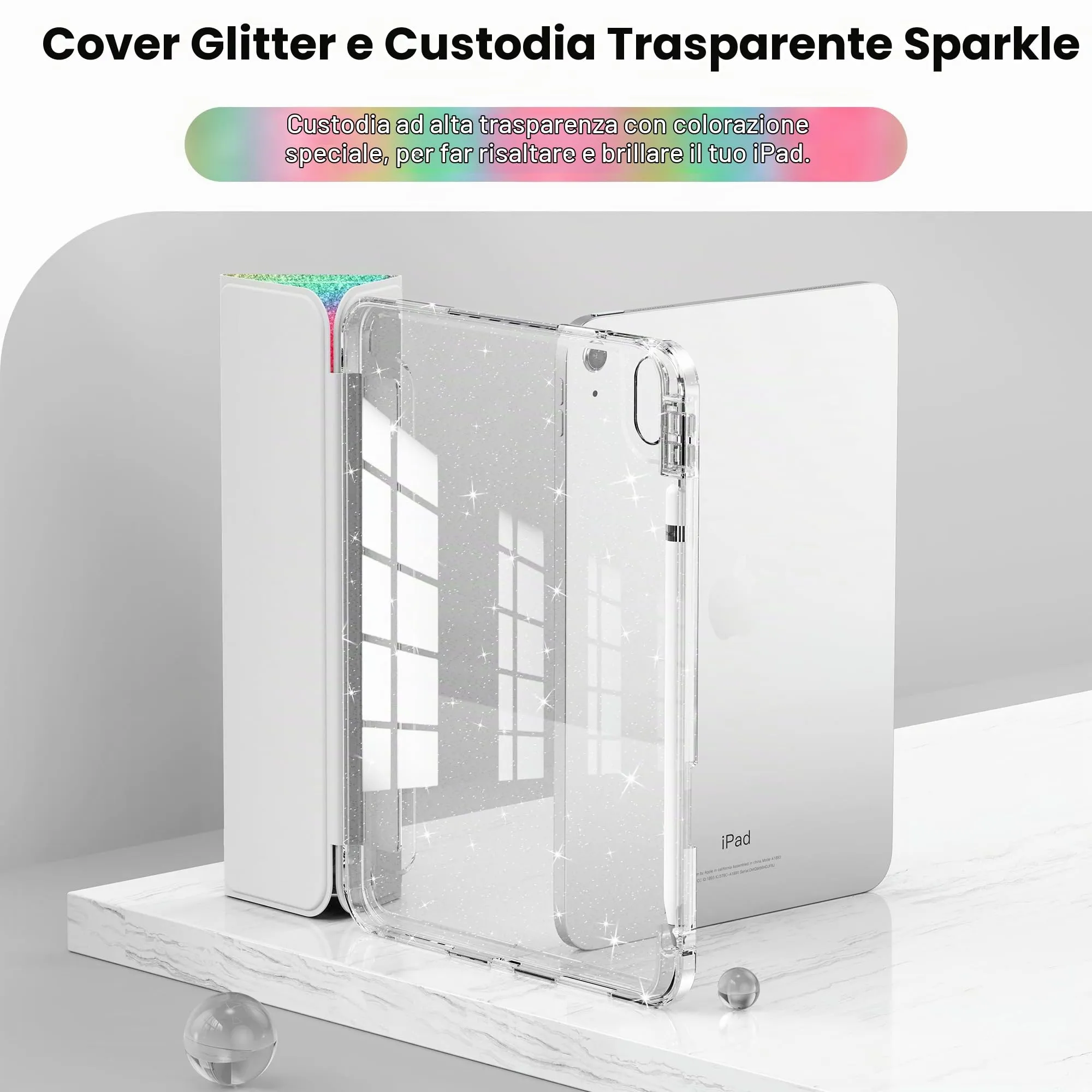 INFILAND Custodia per iPad 11 Generazione A16 11 Pollici 2025/iPad 10 Generazione 10,9 Pollici 2022,Glitterata con Retro Trasparente Brillante, Portapenne, per Bambini e Ragazze (Arcobaleno) - immagine 3