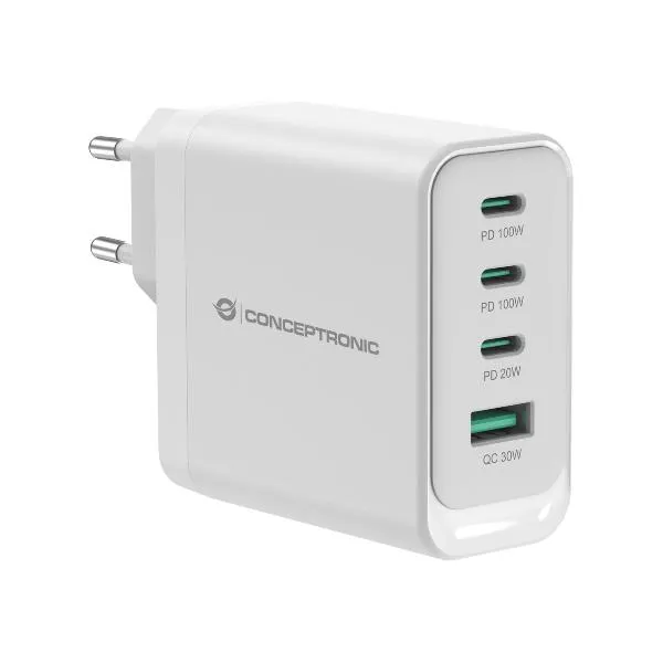 Conceptronic 4-PORT 100W Gan USB Pd Charger Usb-C X 3 Usb-A 1 Qc 3.0 Pps 3.0 ALTHEA22W100 - immagine 1