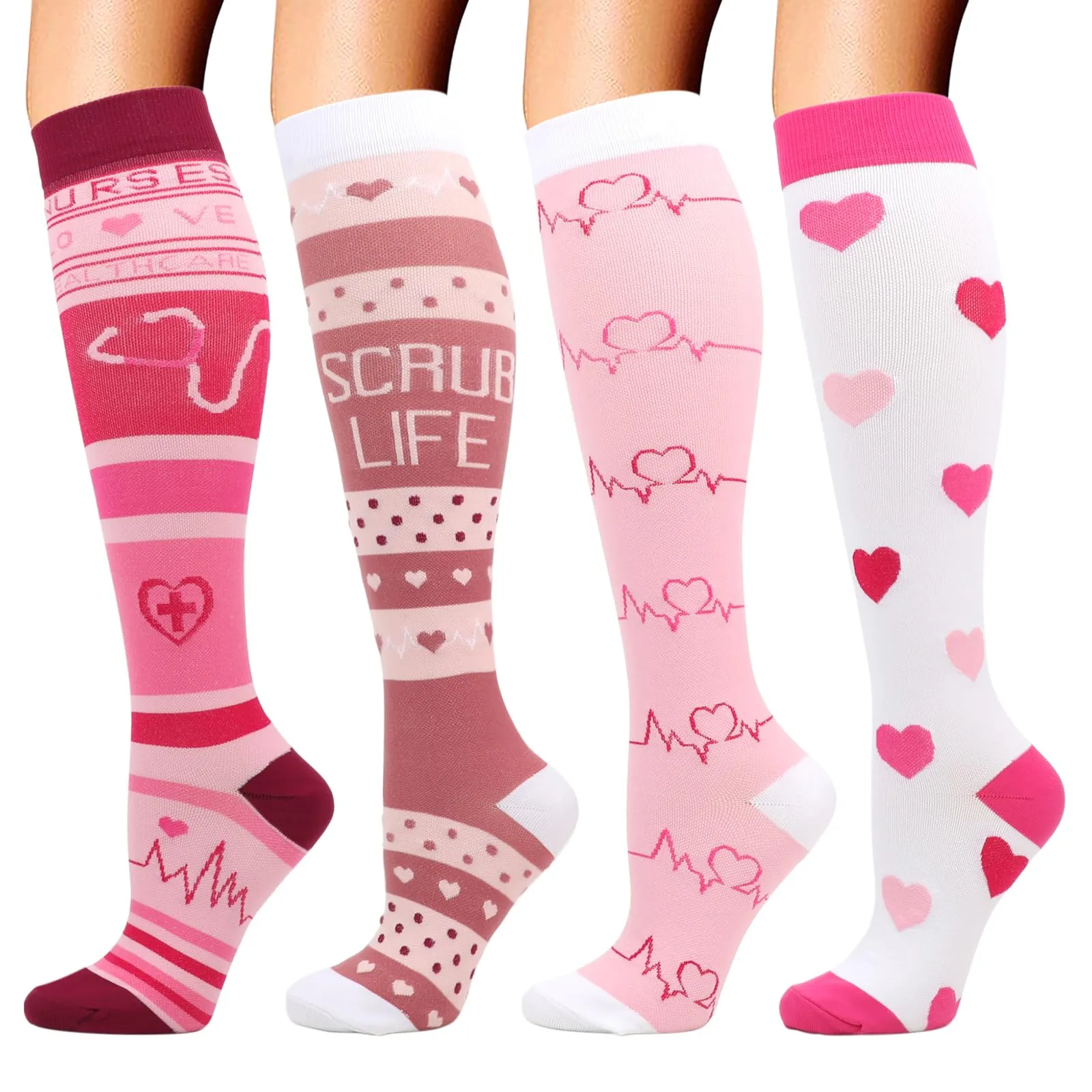 DRESHOW 4 Paia Calze a Compressione per Donna e Uomo Circolazione Miglior Supporto Alla per Atletica,Corsa,Ciclismo,Viaggi - immagine 1
