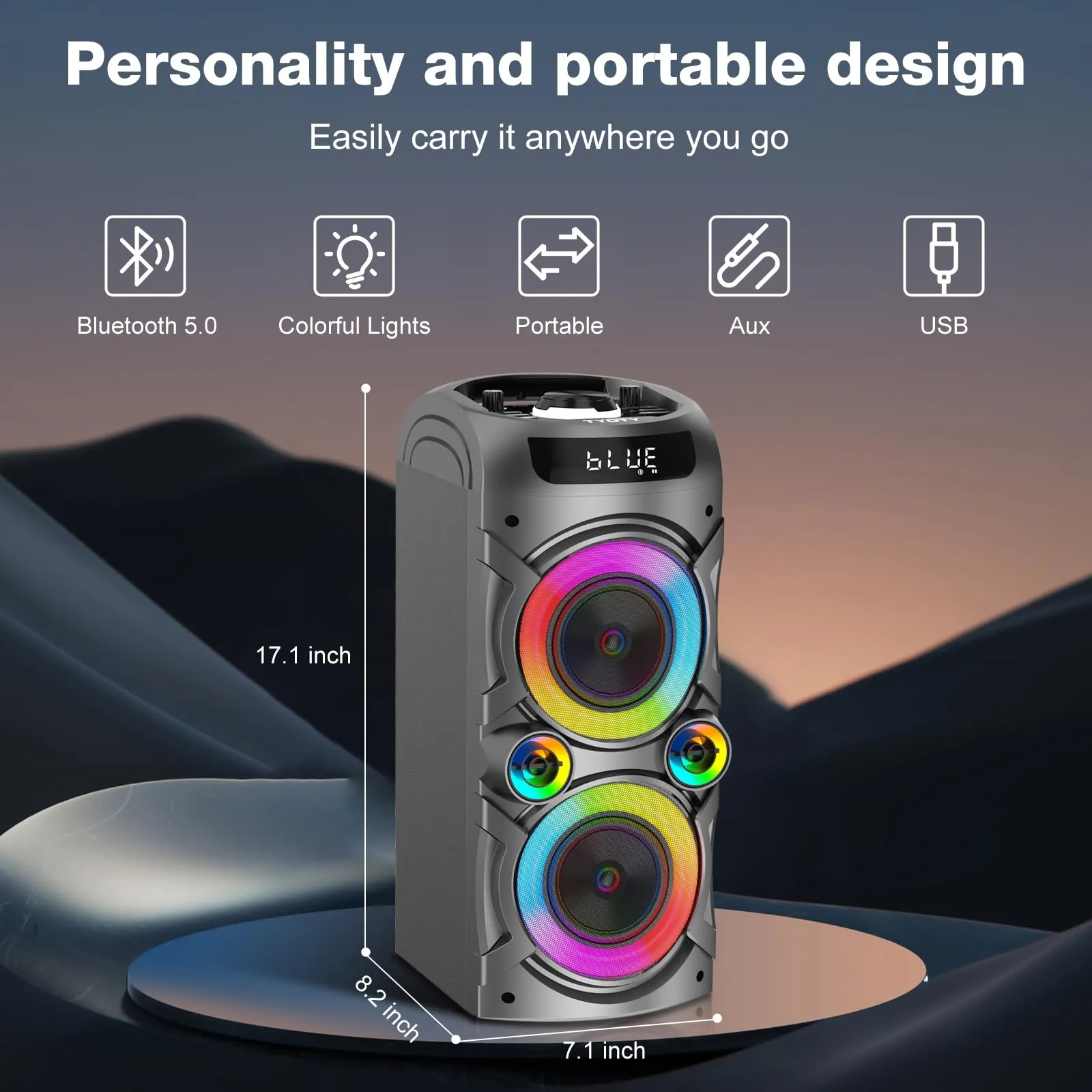Altoparlante Bluetooth portatile da 100 W Altoparlante wireless ad alta potenza TWS Accoppiamento stereo forte Bassi profondi Grande altoparlante da festa con subwoofer Luce da campo a LED (Nero) - immagine 2