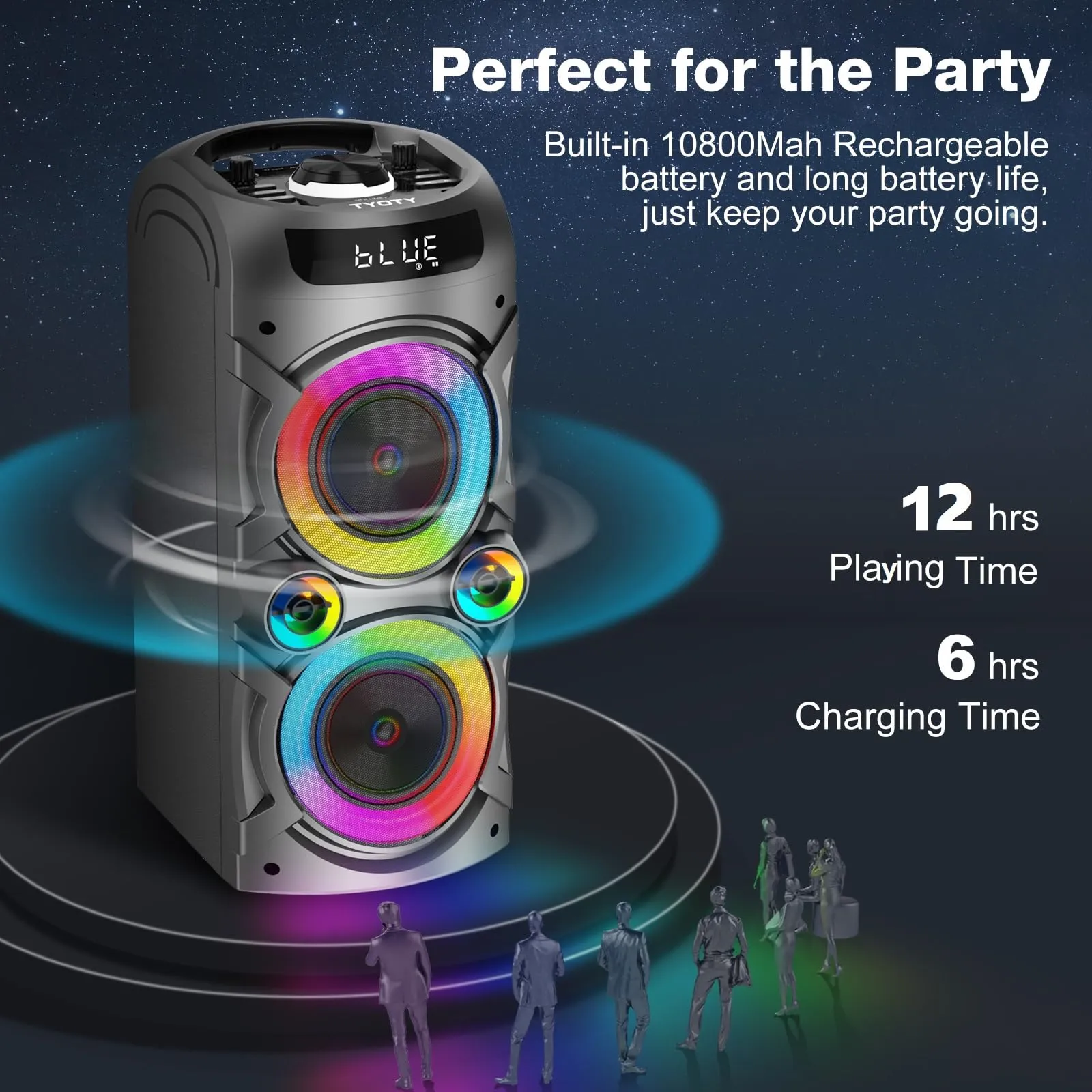 Altoparlante Bluetooth portatile da 100 W Altoparlante wireless ad alta potenza TWS Accoppiamento stereo forte Bassi profondi Grande altoparlante da festa con subwoofer Luce da campo a LED (Nero) - immagine 4
