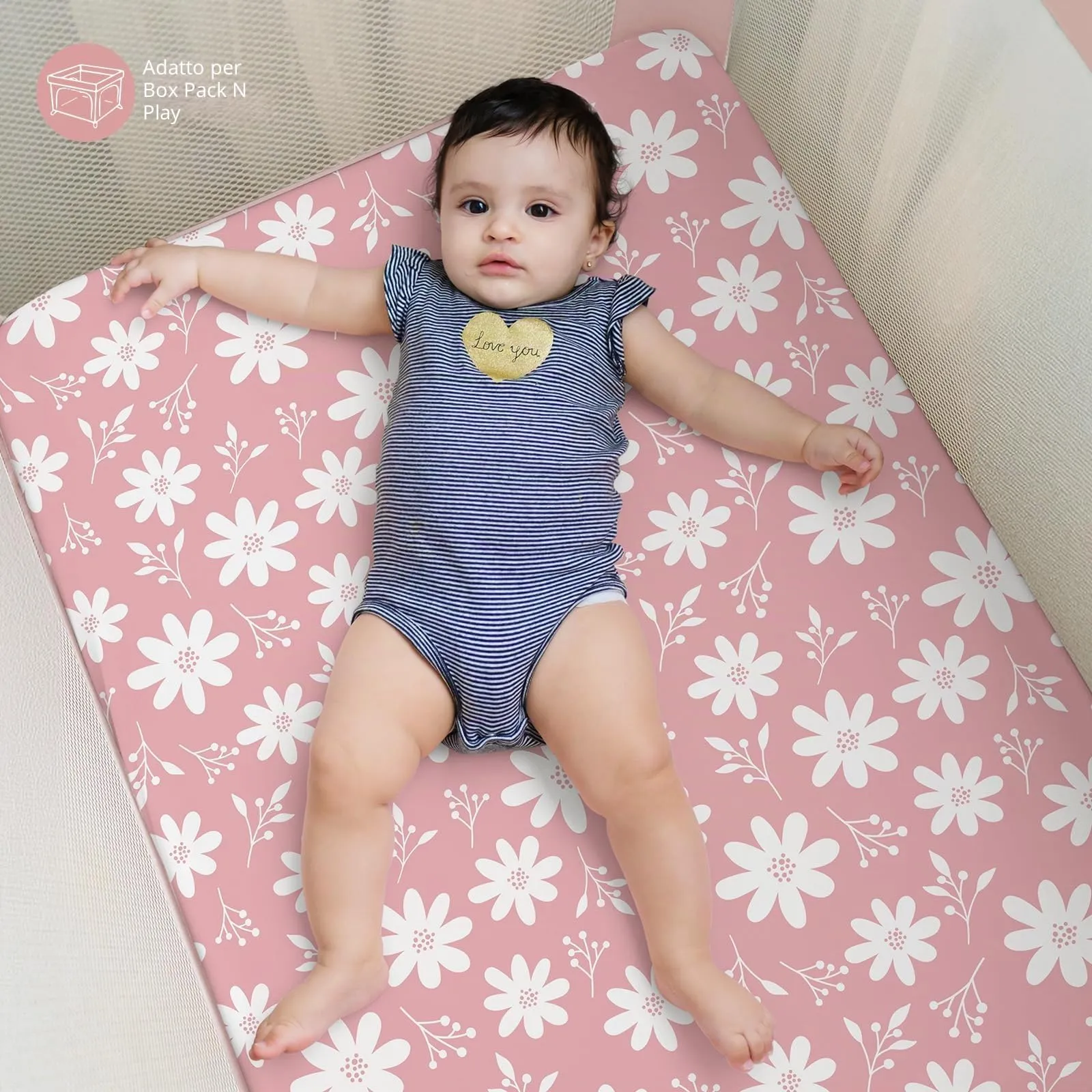 FIEMOL Lenzuola per mini culla per bambina, portatili, 96,5 x 66 cm, con angoli per materasso Playard e Pack N Play, confezione da 3 pezzi, in morbida microfibra, rosa, farfalla e fiori - immagine 6