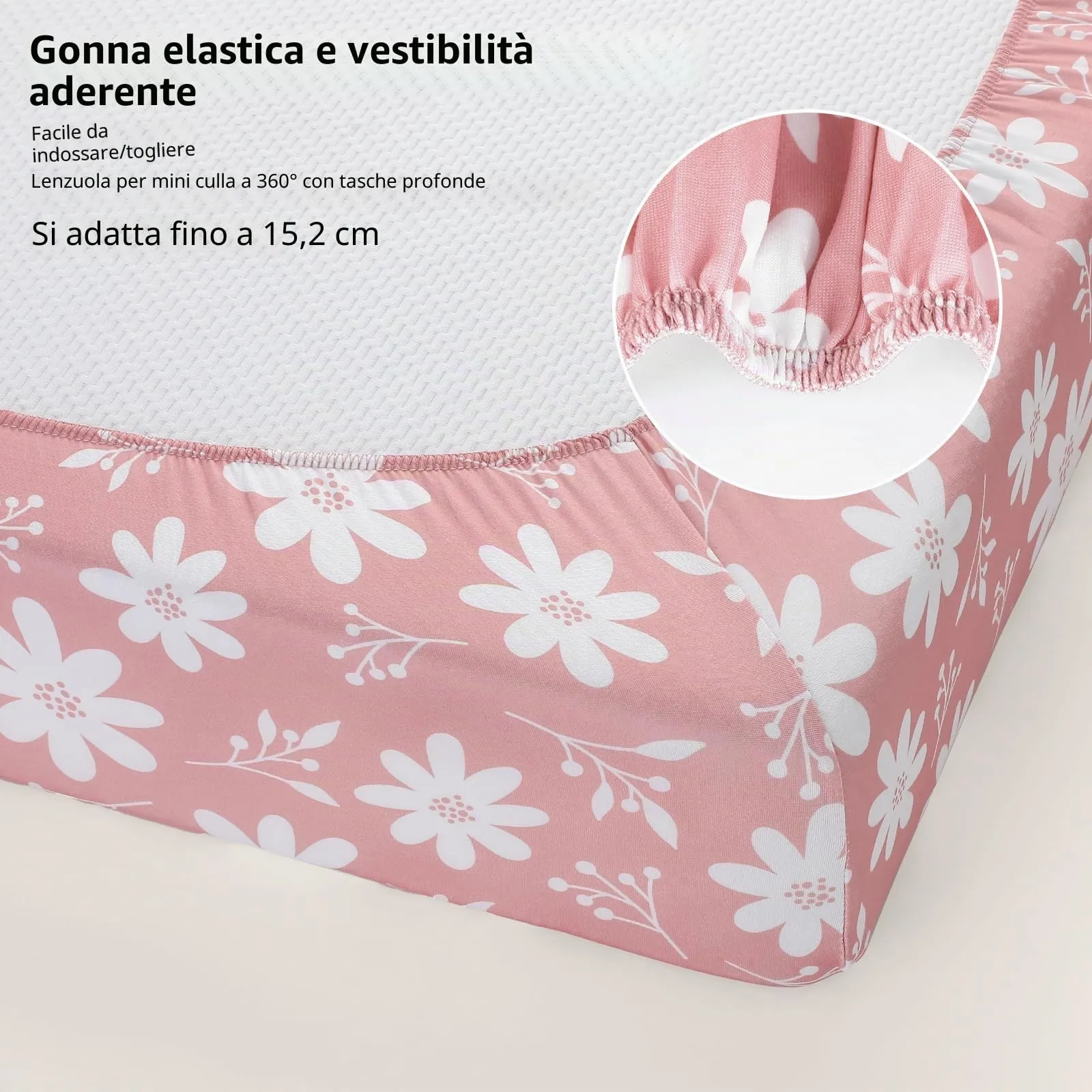 FIEMOL Lenzuola per mini culla per bambina, portatili, 96,5 x 66 cm, con angoli per materasso Playard e Pack N Play, confezione da 3 pezzi, in morbida microfibra, rosa, farfalla e fiori - immagine 7