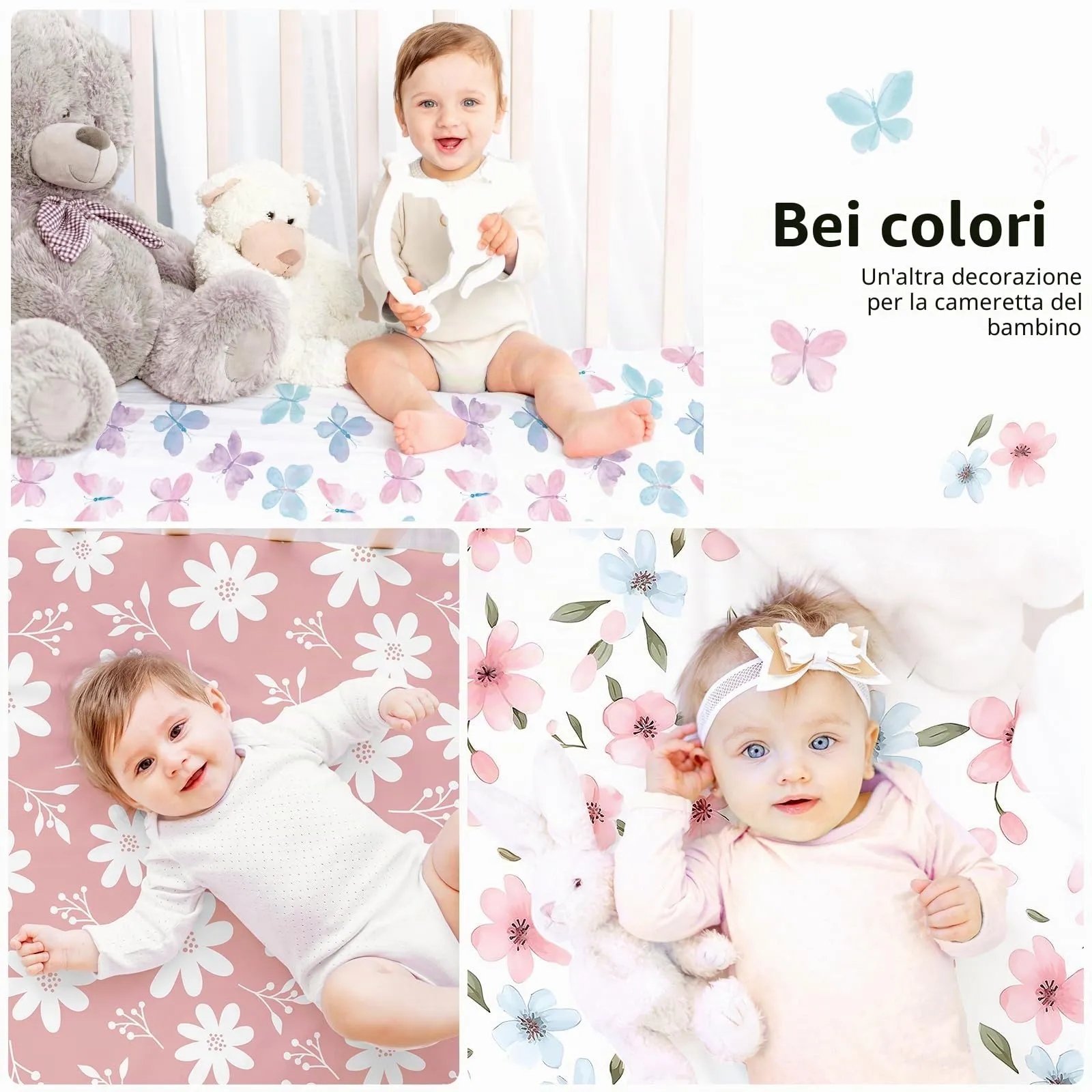 FIEMOL Lenzuola per mini culla per bambina, portatili, 96,5 x 66 cm, con angoli per materasso Playard e Pack N Play, confezione da 3 pezzi, in morbida microfibra, rosa, farfalla e fiori - immagine 9