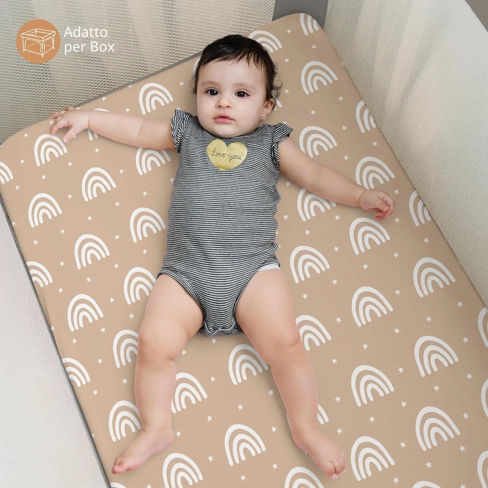 FIEMOL Lenzuola per mini culla per bambino, portatili Graco Pack e lenzuola da gioco con angoli per materassi da 96,5 x 66 cm, confezione da 3 in morbida microfibra, arancione sole arcobaleno - immagine 6