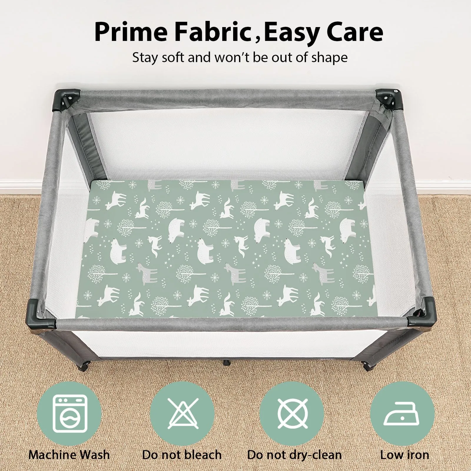 FIEMOL Lenzuola per mini culla per bambino, portatili Graco Pack e lenzuola da gioco con angoli per materassi da 96,5 x 66 cm, confezione da 3 pezzi, in morbida microfibra, motivo orso della foresta - immagine 3