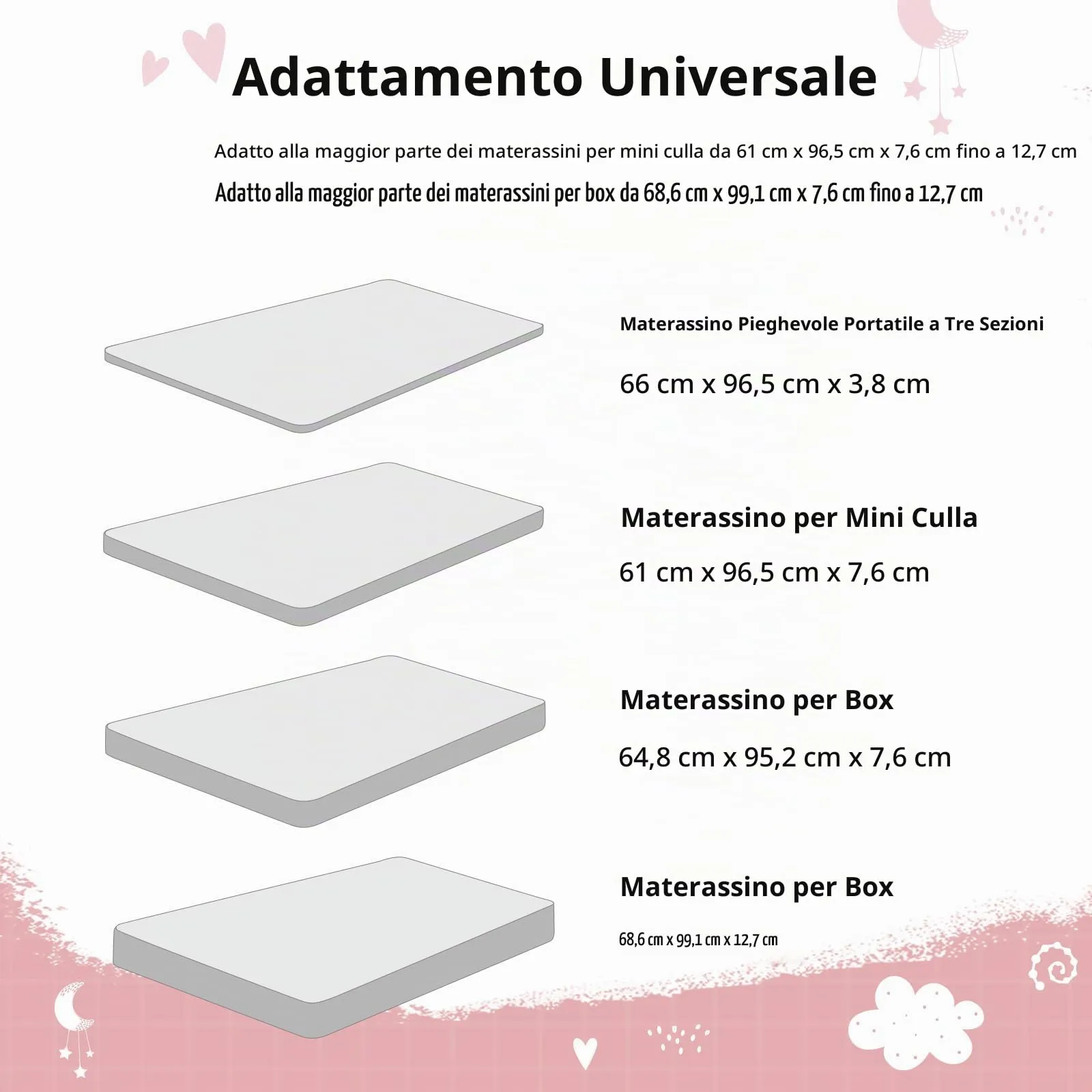 FIEMOL Lenzuola per mini culla per bambine, portatili Graco Pack e lenzuola da gioco con angoli per materassi da 96,5 x 66 cm, confezione da 3 in morbida microfibra rosa con stelle - immagine 8