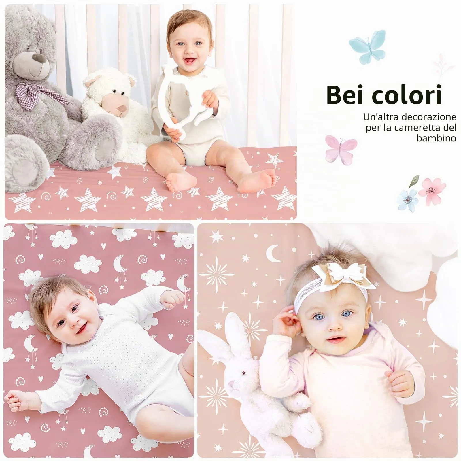 FIEMOL Lenzuola per mini culla per bambine, portatili Graco Pack e lenzuola da gioco con angoli per materassi da 96,5 x 66 cm, confezione da 3 in morbida microfibra rosa con stelle - immagine 9