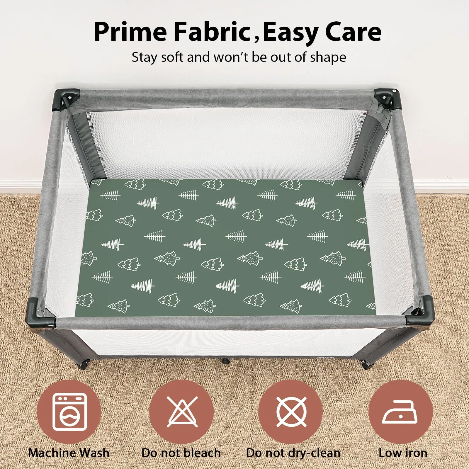 FIEMOL Lenzuola per mini culla per bambino, portatili Graco Pack e lenzuola da gioco con angoli per materassi da 96,5 x 66 cm, confezione da 3 pezzi, in morbida microfibra, marrone leone - immagine 3
