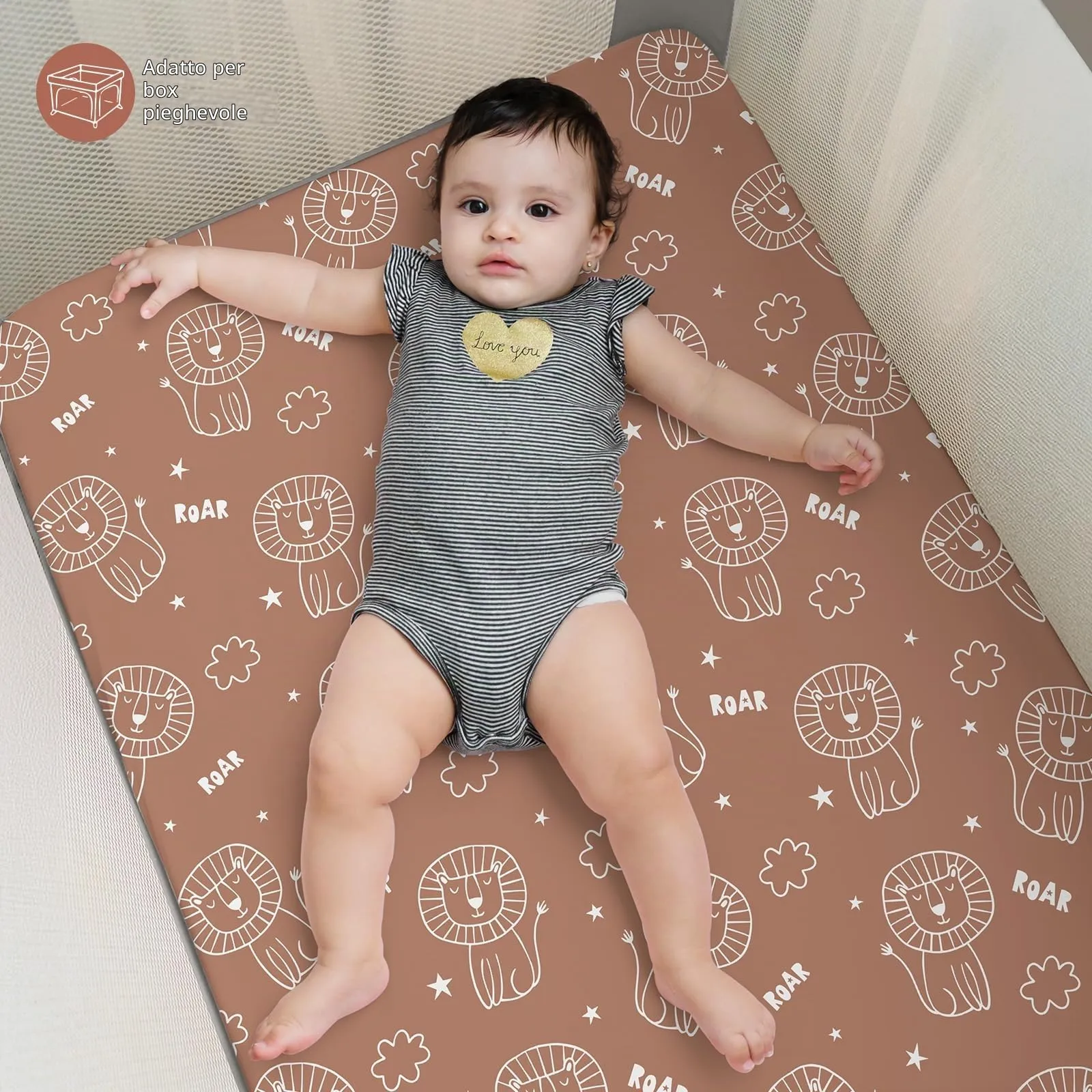 FIEMOL Lenzuola per mini culla per bambino, portatili Graco Pack e lenzuola da gioco con angoli per materassi da 96,5 x 66 cm, confezione da 3 pezzi, in morbida microfibra, marrone leone - immagine 6