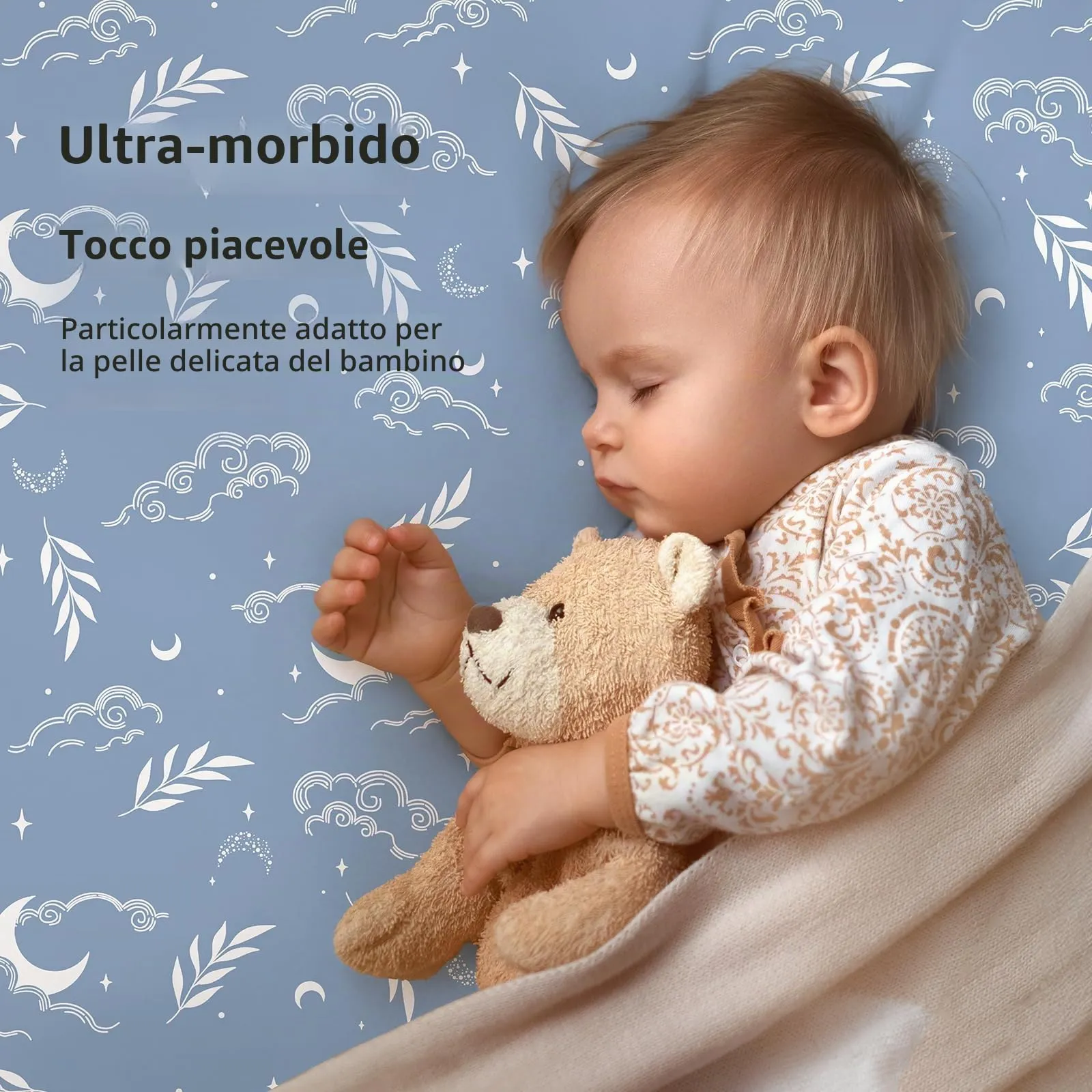 FIEMOL Lenzuola per mini culla per bambino, portatili 96,5 x 66 cm, lenzuola con angoli per materasso Playard e Pack N Play, confezione da 3 pezzi, in morbida microfibra, blu verde cielo stellato - immagine 2