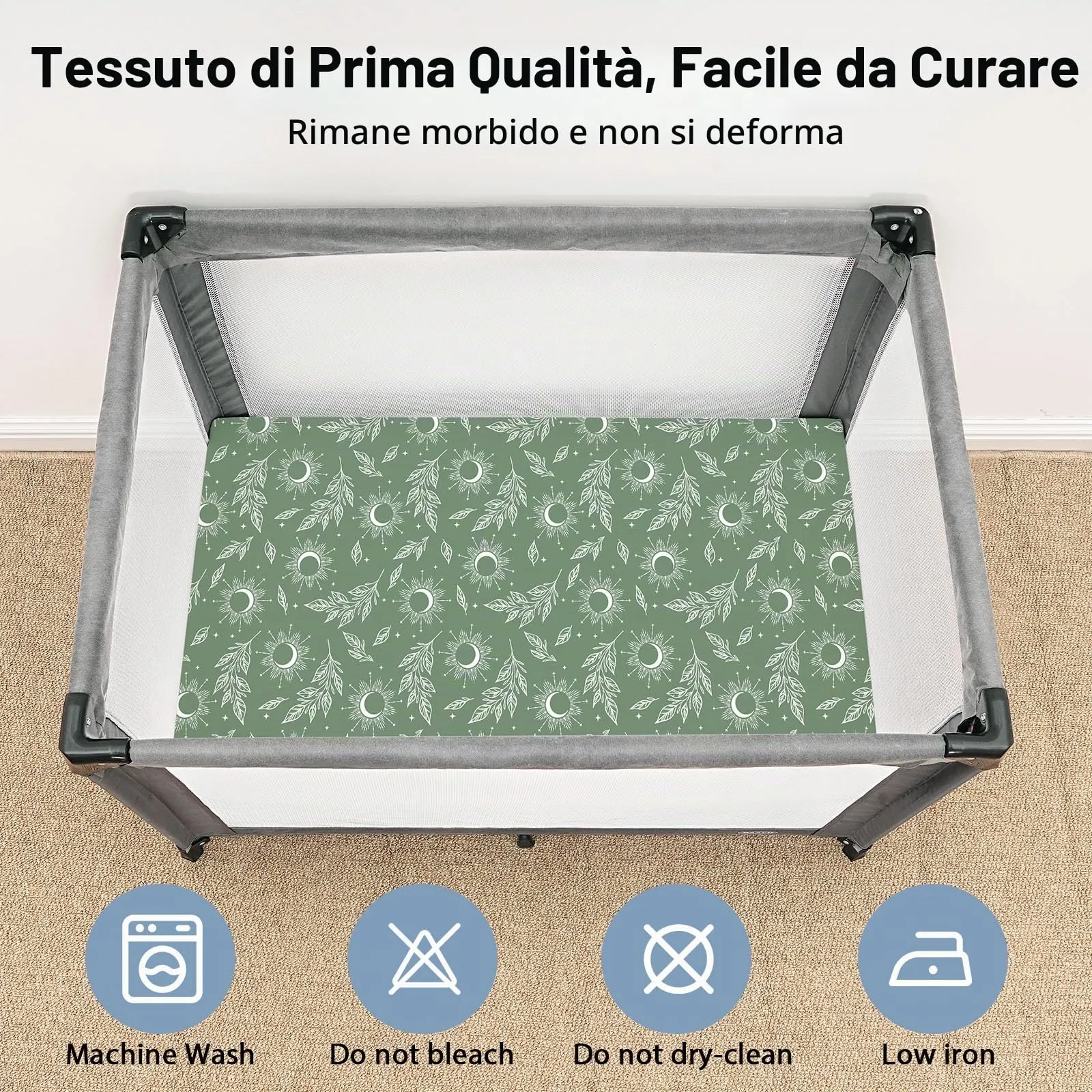 FIEMOL Lenzuola per mini culla per bambino, portatili 96,5 x 66 cm, lenzuola con angoli per materasso Playard e Pack N Play, confezione da 3 pezzi, in morbida microfibra, blu verde cielo stellato - immagine 3