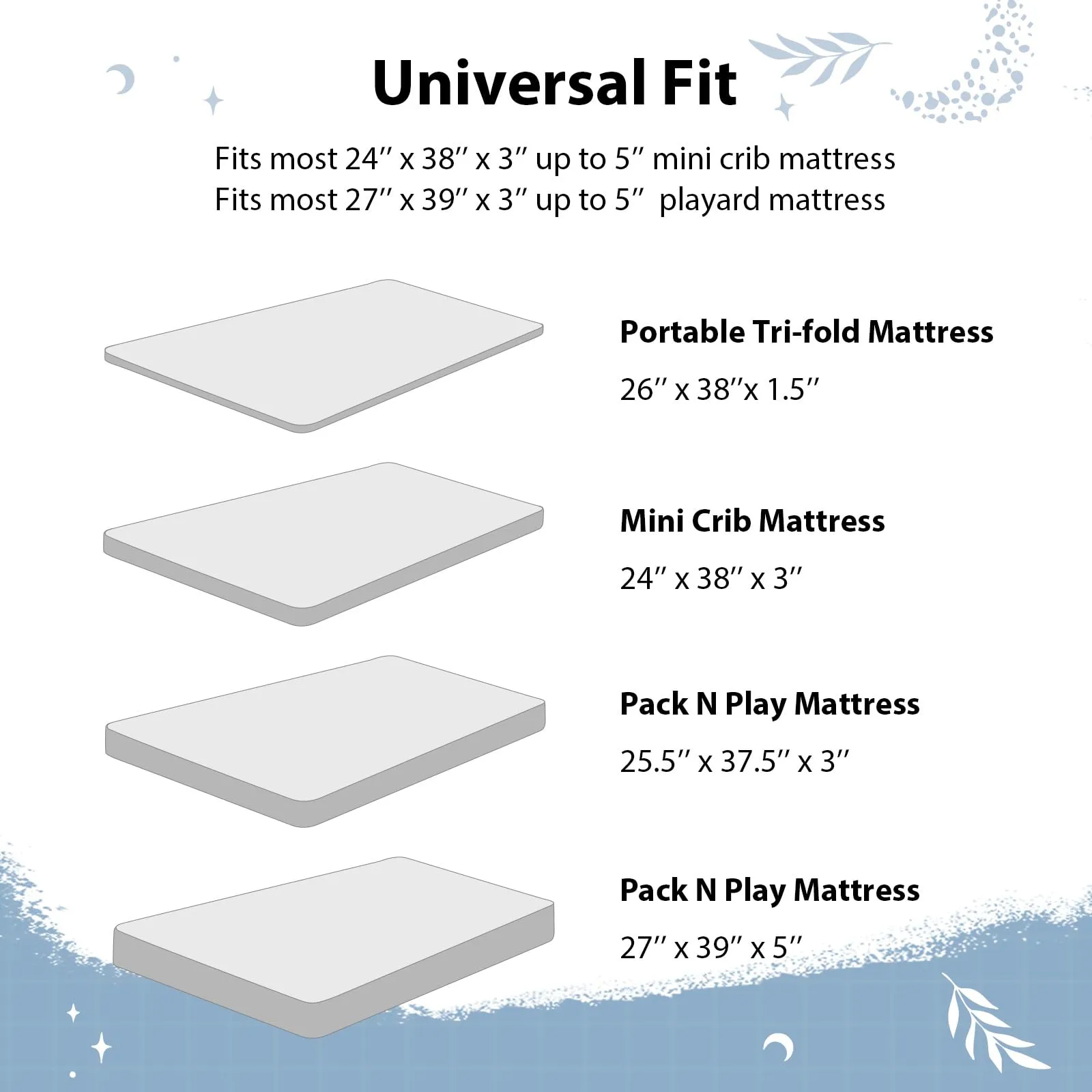 FIEMOL Lenzuola per mini culla per bambino, portatili 96,5 x 66 cm, lenzuola con angoli per materasso Playard e Pack N Play, confezione da 3 pezzi, in morbida microfibra, blu verde cielo stellato - immagine 8