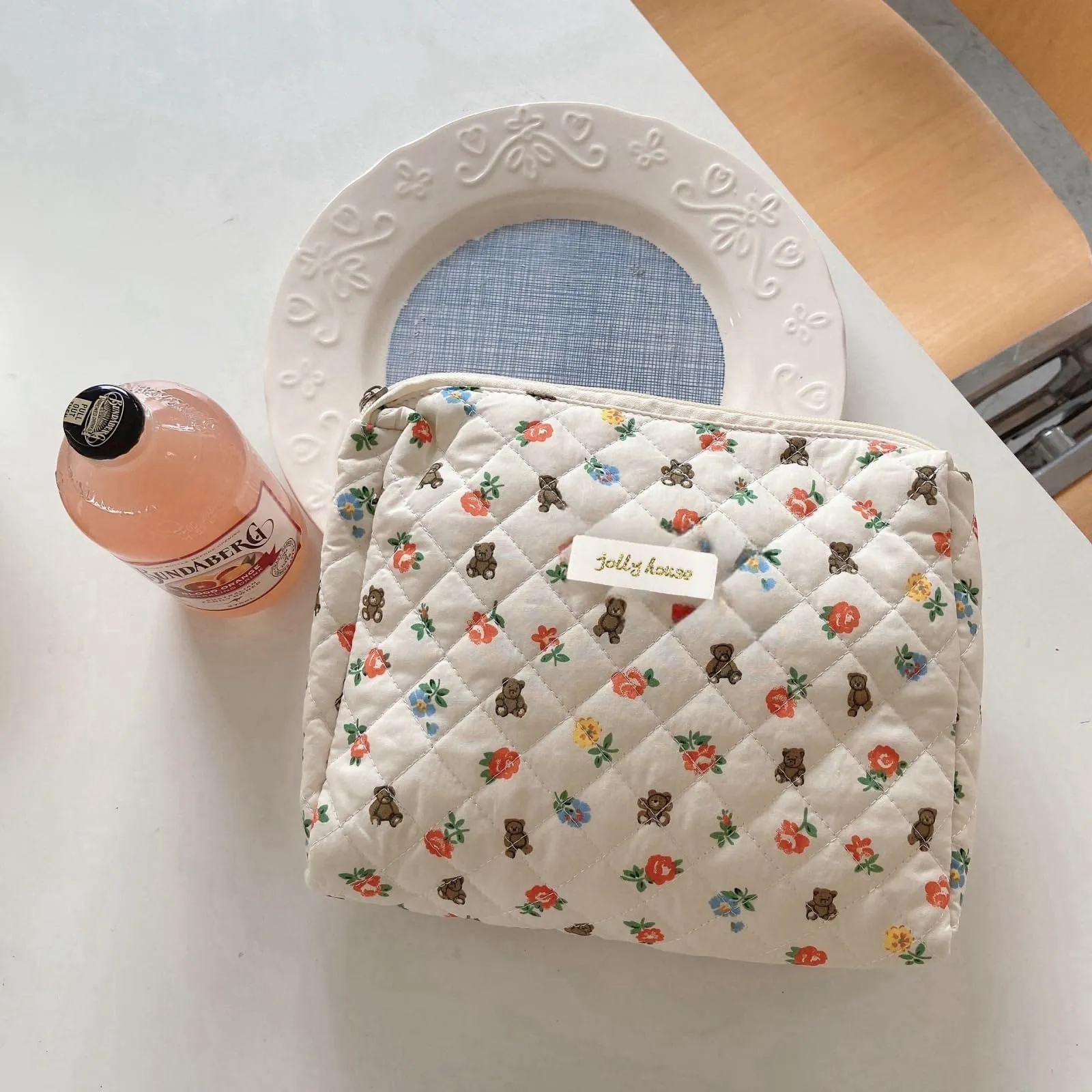 Aucuu Borsa da Toilette da Viaggio, Beauty Case da Viaggio, Borsa da Viaggio, Borsa Trucco Floreale, Trucco Pochette da Toilette, Trousse Trucchi Organizer per Cosmetici, per Donne e Ragazze - immagine 4