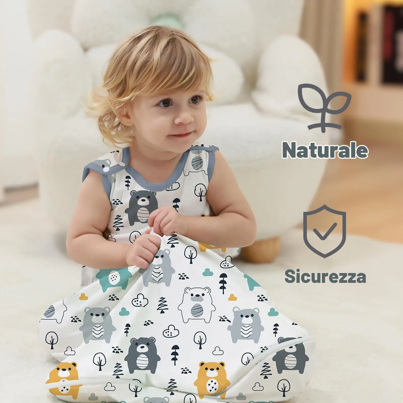 Mosebears Sacco Nanna in Morbido Cotone per Neonati 12-18 mesi 1 Tog Traspirante con Cerniera a Doppio Cursore per Facilitare il Cambio del Pannolino Stampe carine - immagine 2