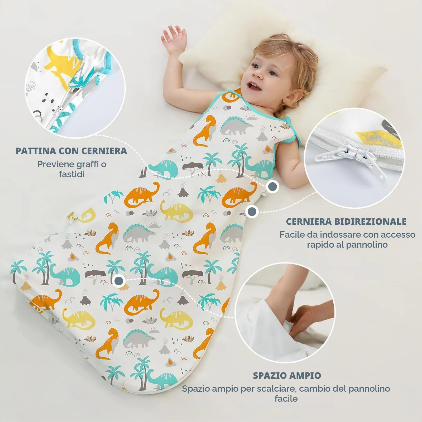 Mosebears Sacco Nanna in Morbido Cotone per Neonati 12-18 mesi 1 Tog Traspirante con Cerniera a Doppio Cursore per Facilitare il Cambio del Pannolino Stampe carine - immagine 6