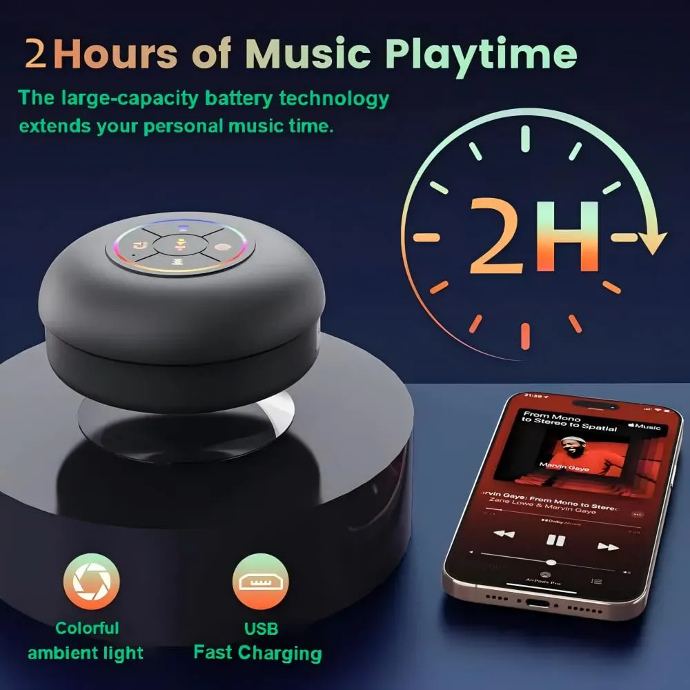 Cassa Doccia Bluetooth Altoparlante Bagno Bluetooth Impermeabile con Ventosa Shower Speaker Bluetooth con Luce RGB Stereo Cassa Bluetoth Portatile Wireless Bassi Stereo per Viaggi Doccia Esterno - immagine 5
