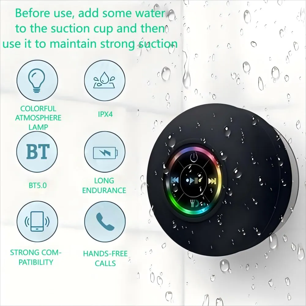 Cassa Doccia Bluetooth Altoparlante Bagno Bluetooth Impermeabile con Ventosa Shower Speaker Bluetooth con Luce RGB Stereo Cassa Bluetoth Portatile Wireless Bassi Stereo per Viaggi Doccia Esterno - immagine 6